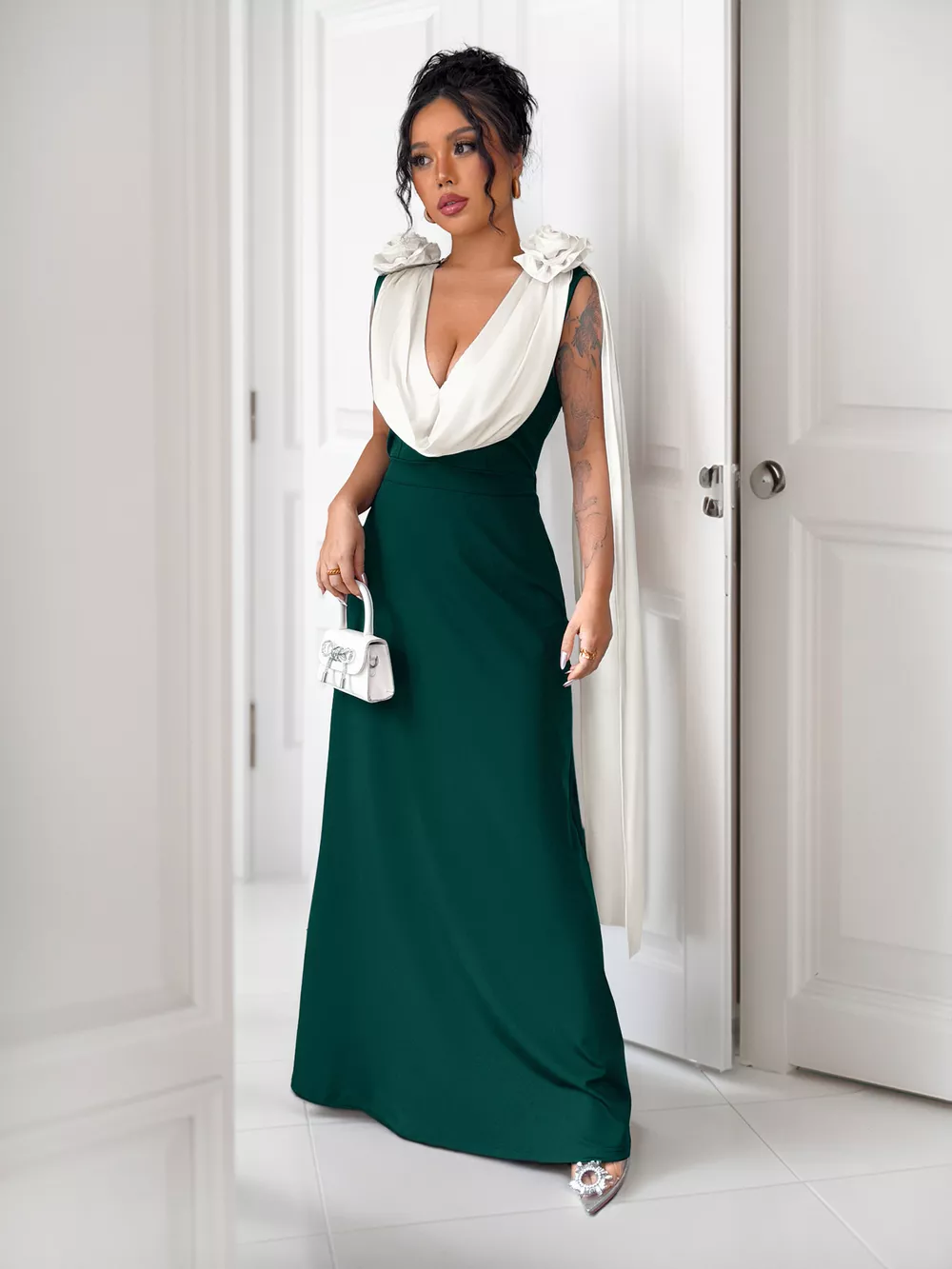 Floral Applique Two Tone Maxi Dress, image 11