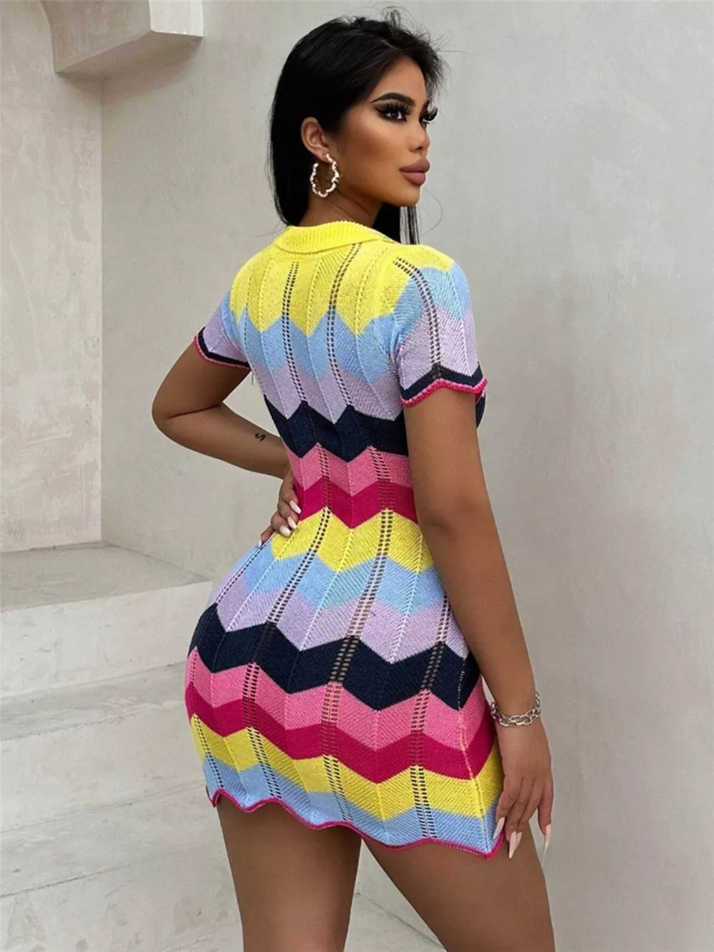 Chevron Knit Short Sleeve Sweater Dress, image 4