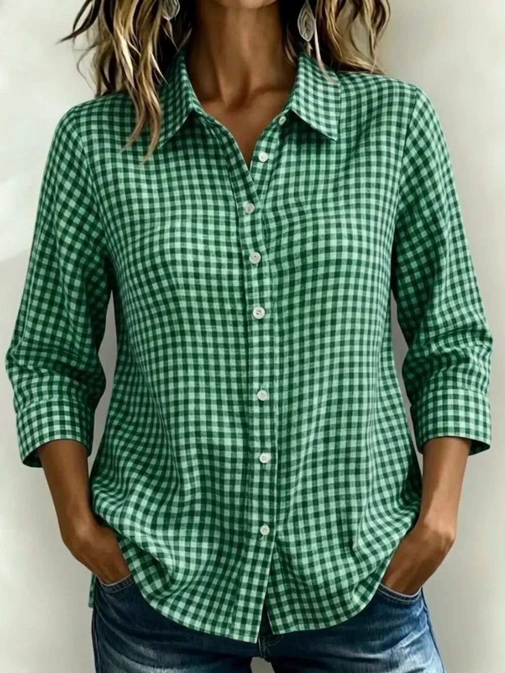 Full Size Plaid Collared Neck Button Up Shirt Plus Size, image 5