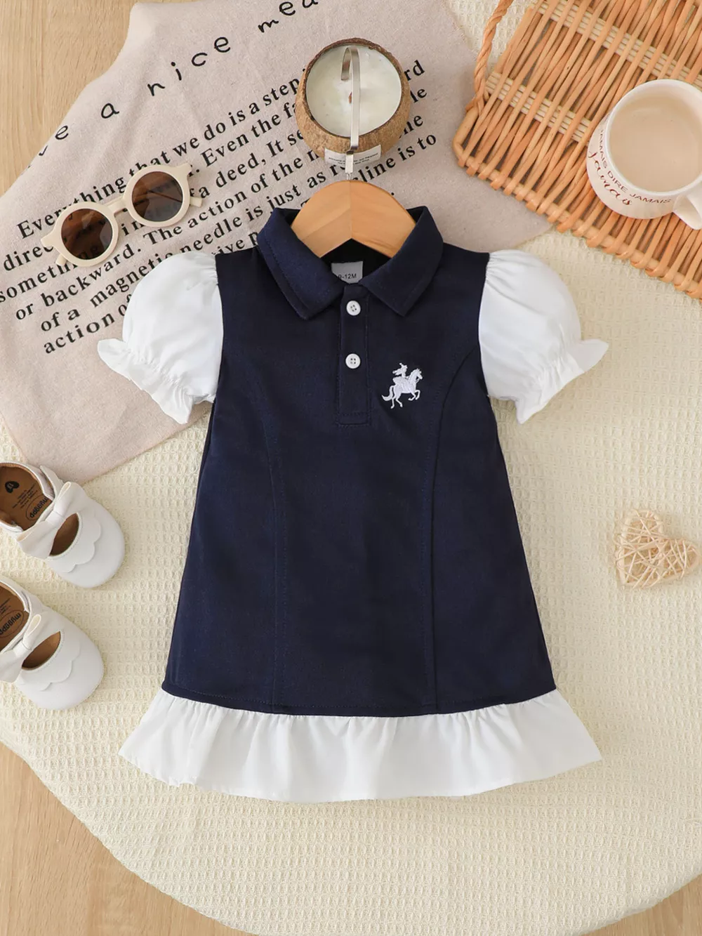 Children's Embroidered Ruffled Hem Polo Dress