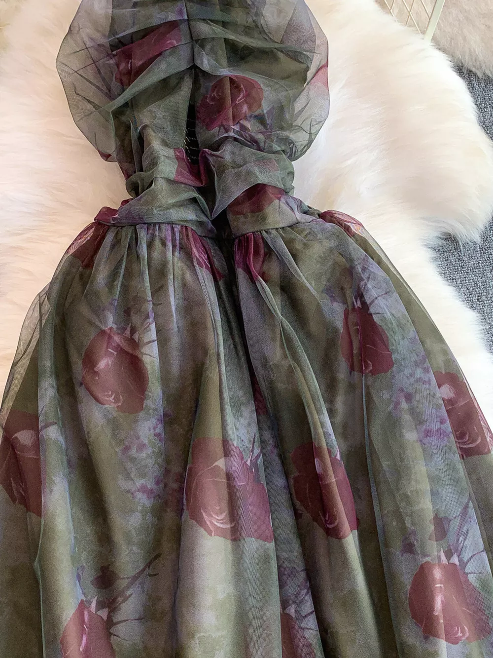 Floral Print Ruffled Layered Mesh Dress, image 11