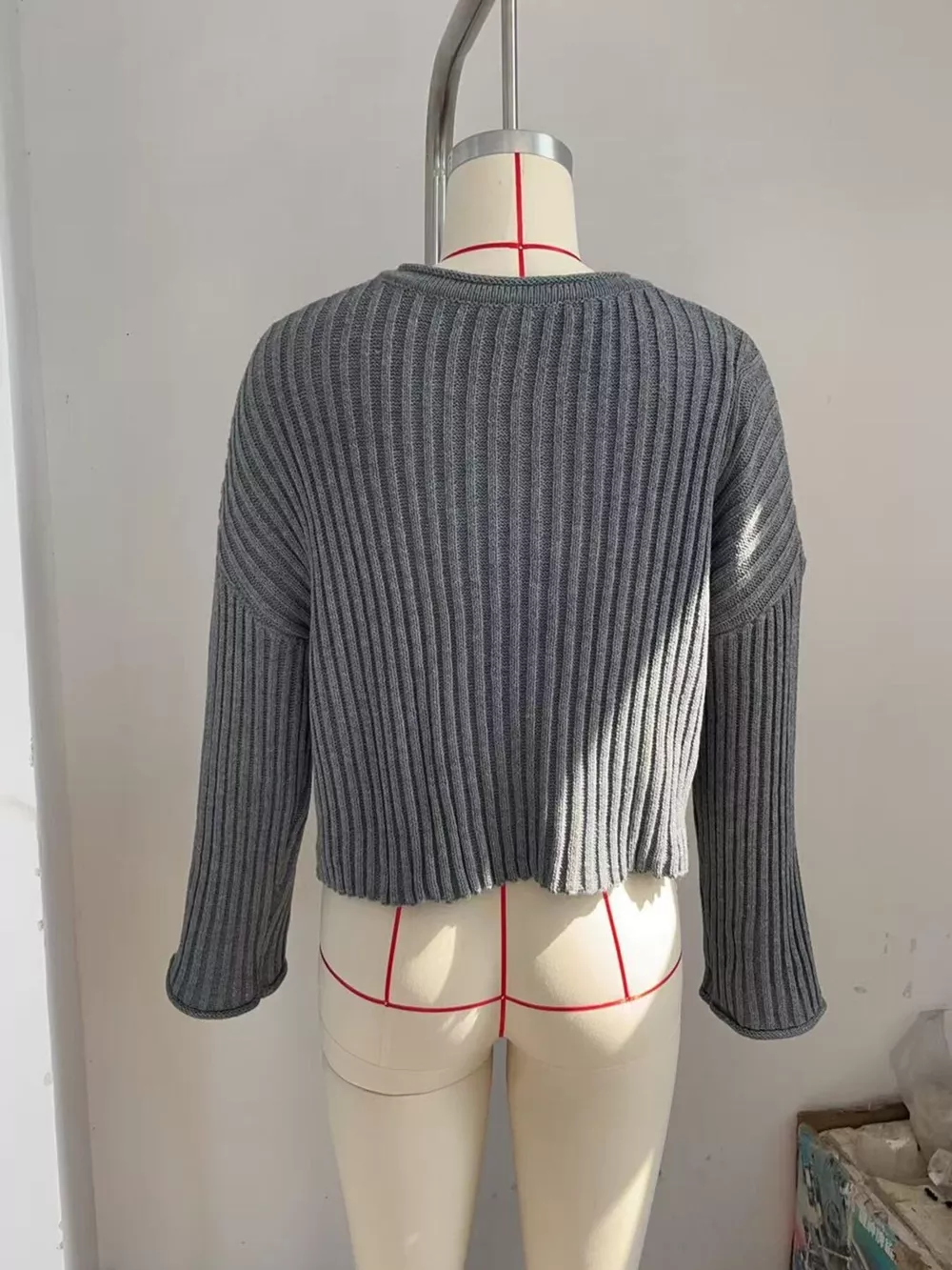 Ribbed Lace-Up Crop Sweater, image 9