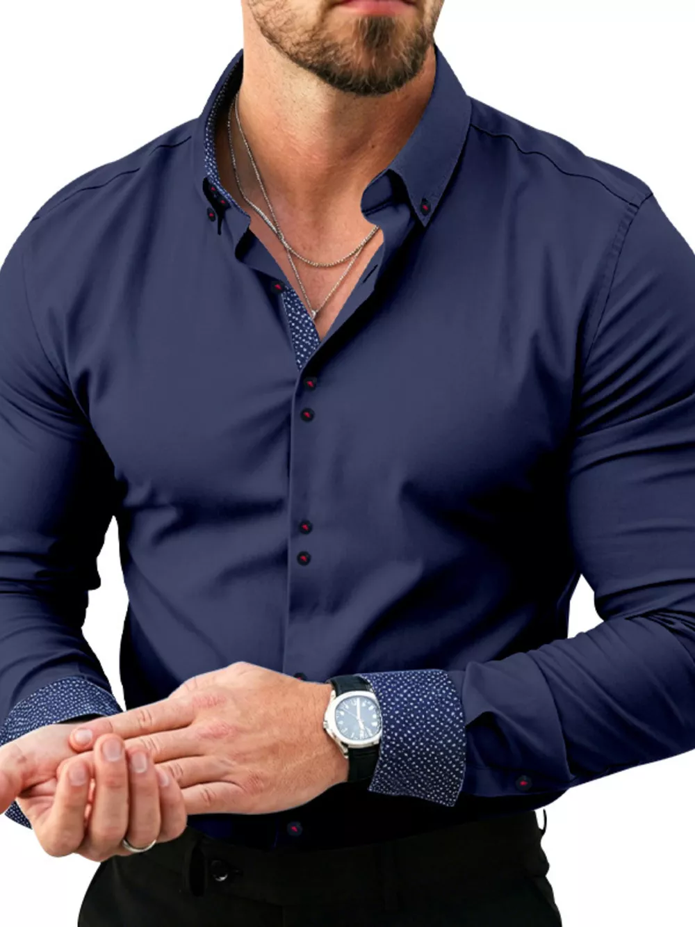 Men's Full Size Slim Fit Contrast Trim Shirt Plus Size, image 11