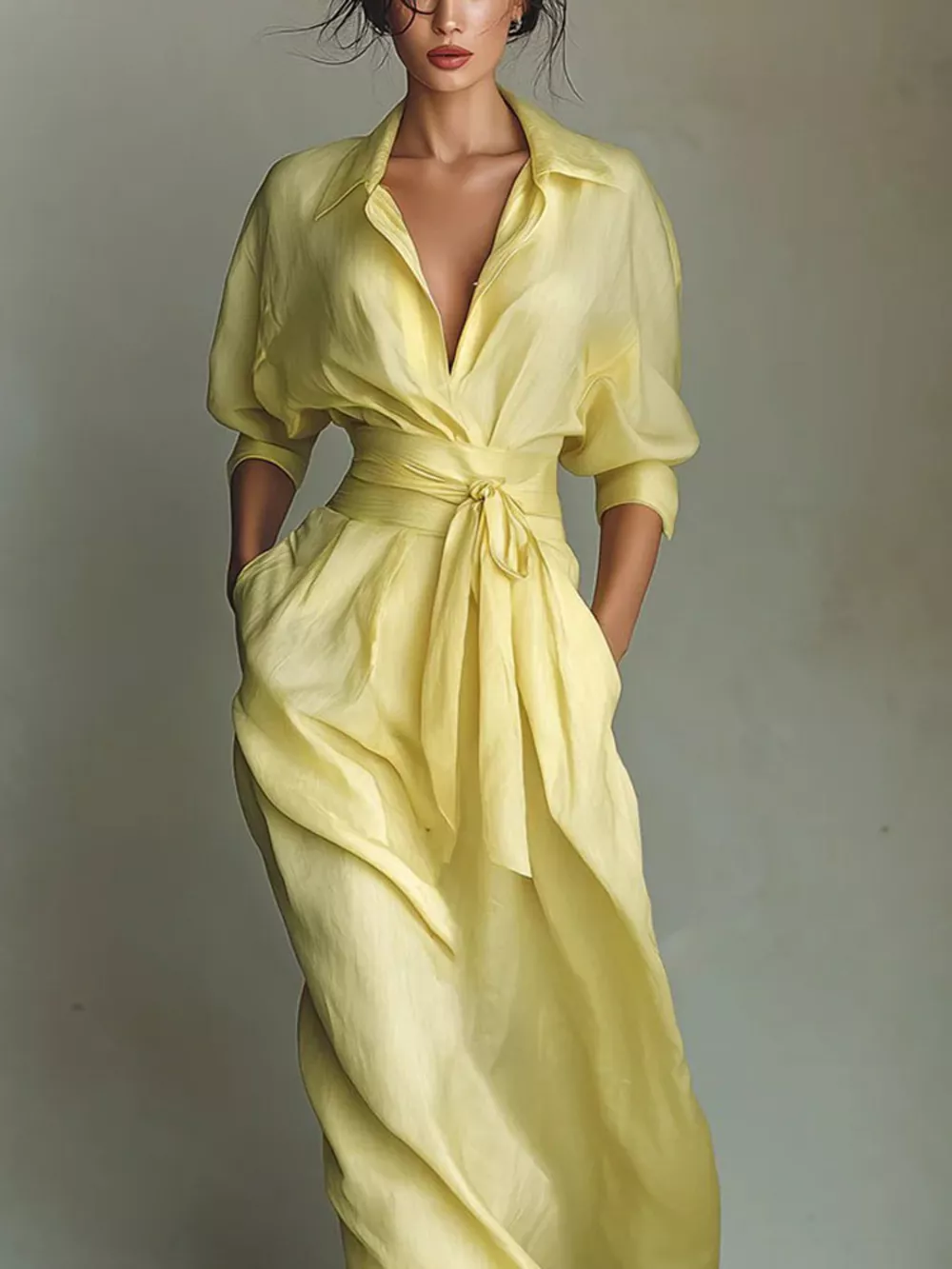 Shirt Maxi Dress with Waist-Defining Sash, image 5