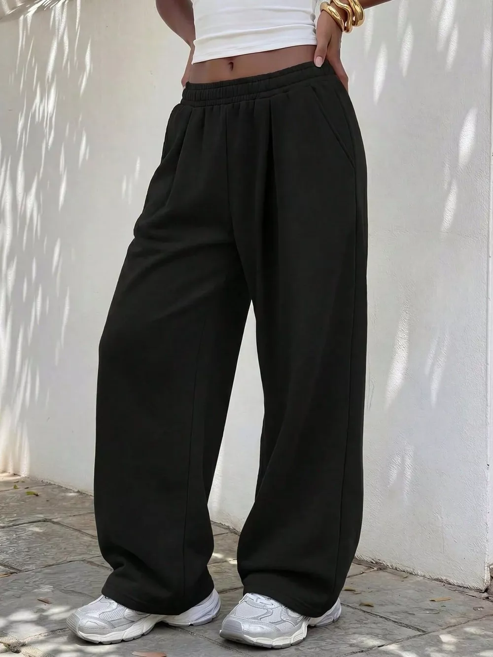 Elastic Waist Wide-Leg Sweatpants, image 11