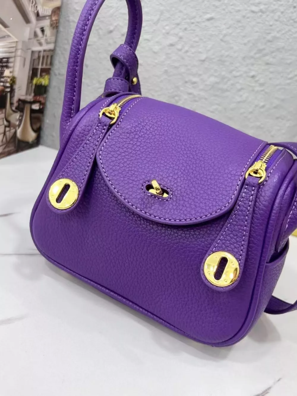 Gold-Tone Hardware Leather Crossbody Bag, image 20