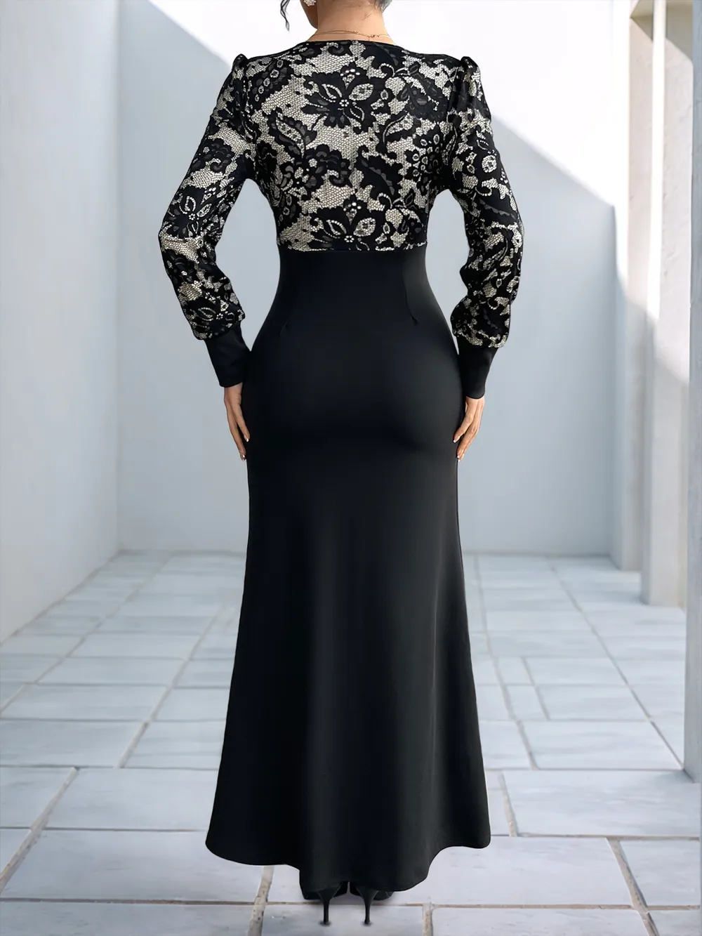 Lace V-Neck Long Sleeve Maxi Dress, image 7