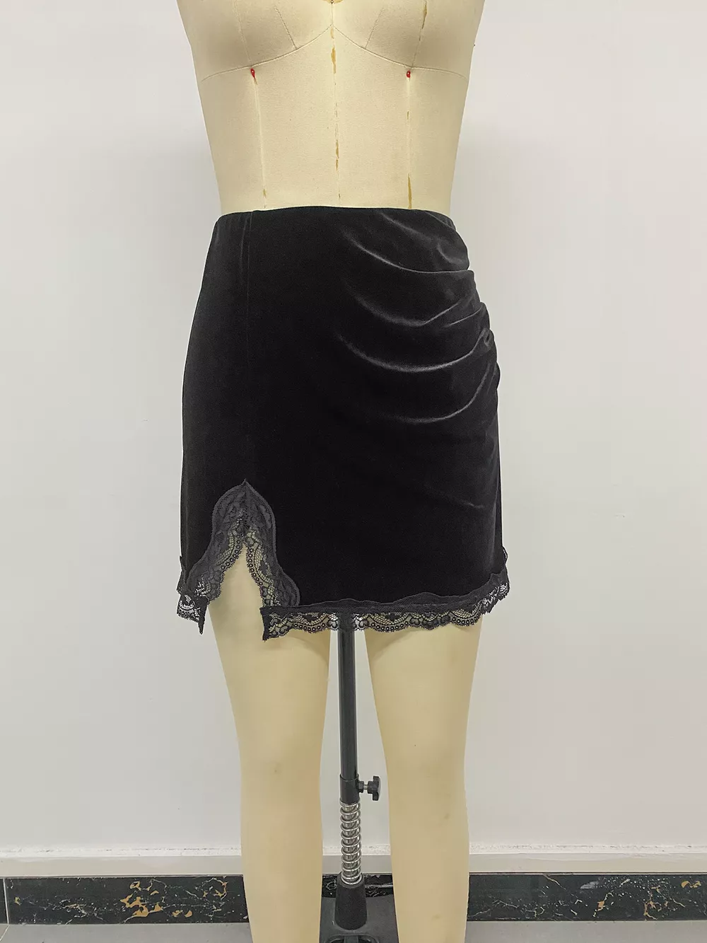Velvet Mini Skirt with Lace Trim, image 10