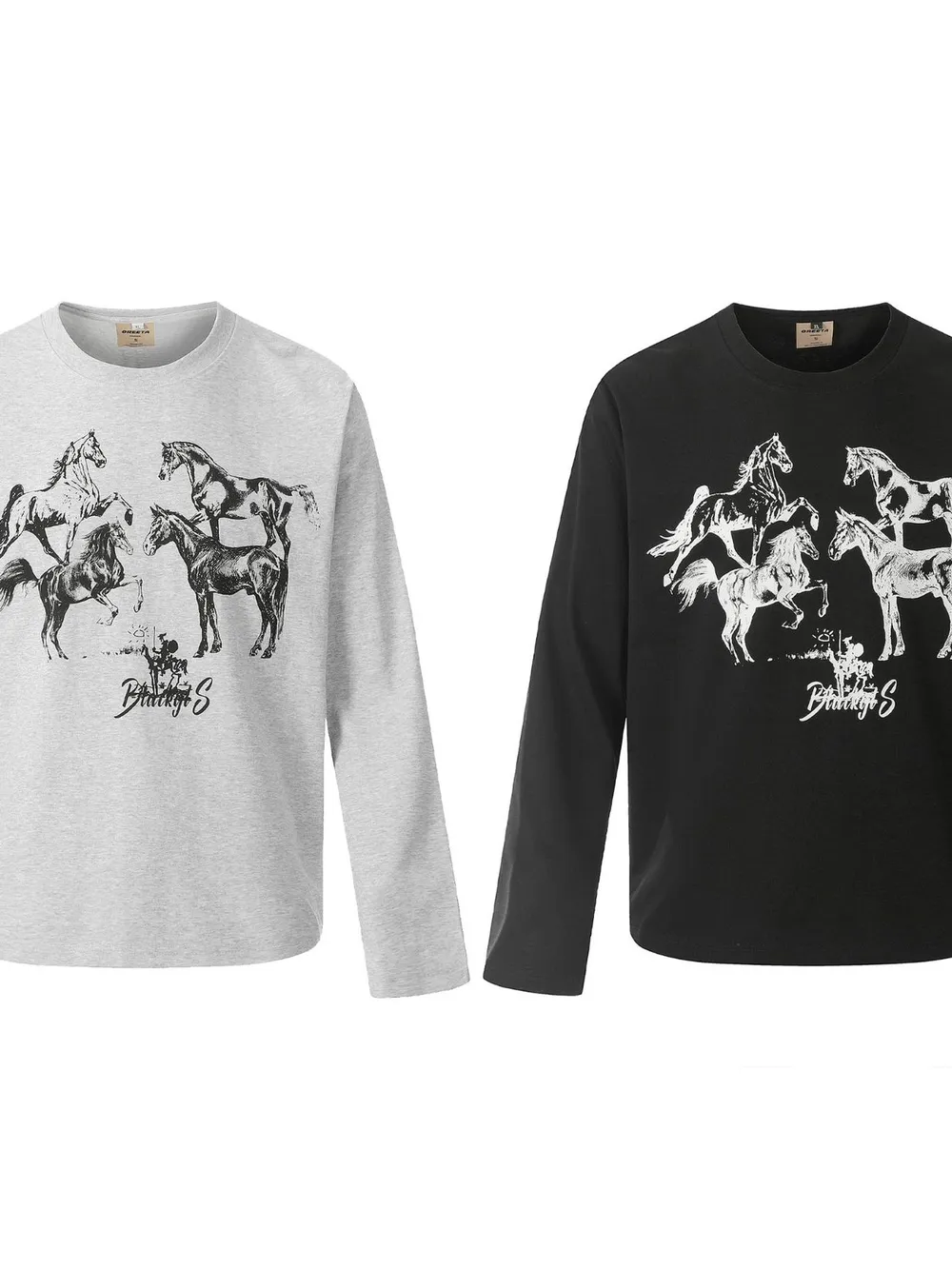 Men's Vintage Horse Graphic Long Sleeve T-Shirt, image 6