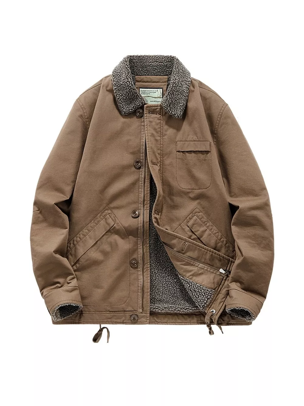 Men's Plus Size Sherpa Collar Button Up Jacket, image 2