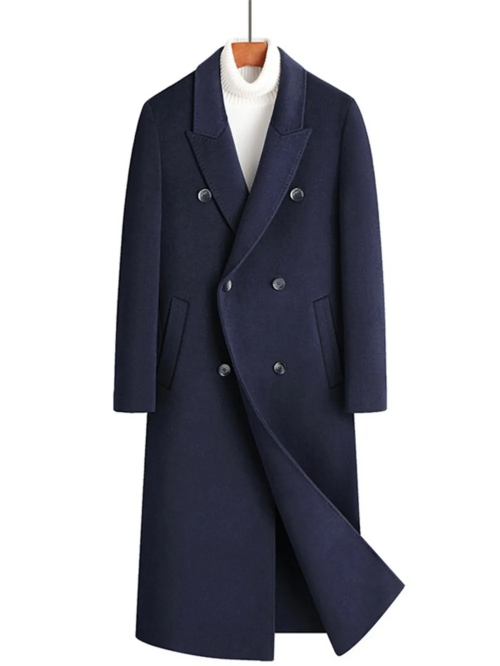 Men's Plus Size Double-Breasted Long Wool Coat, image 5