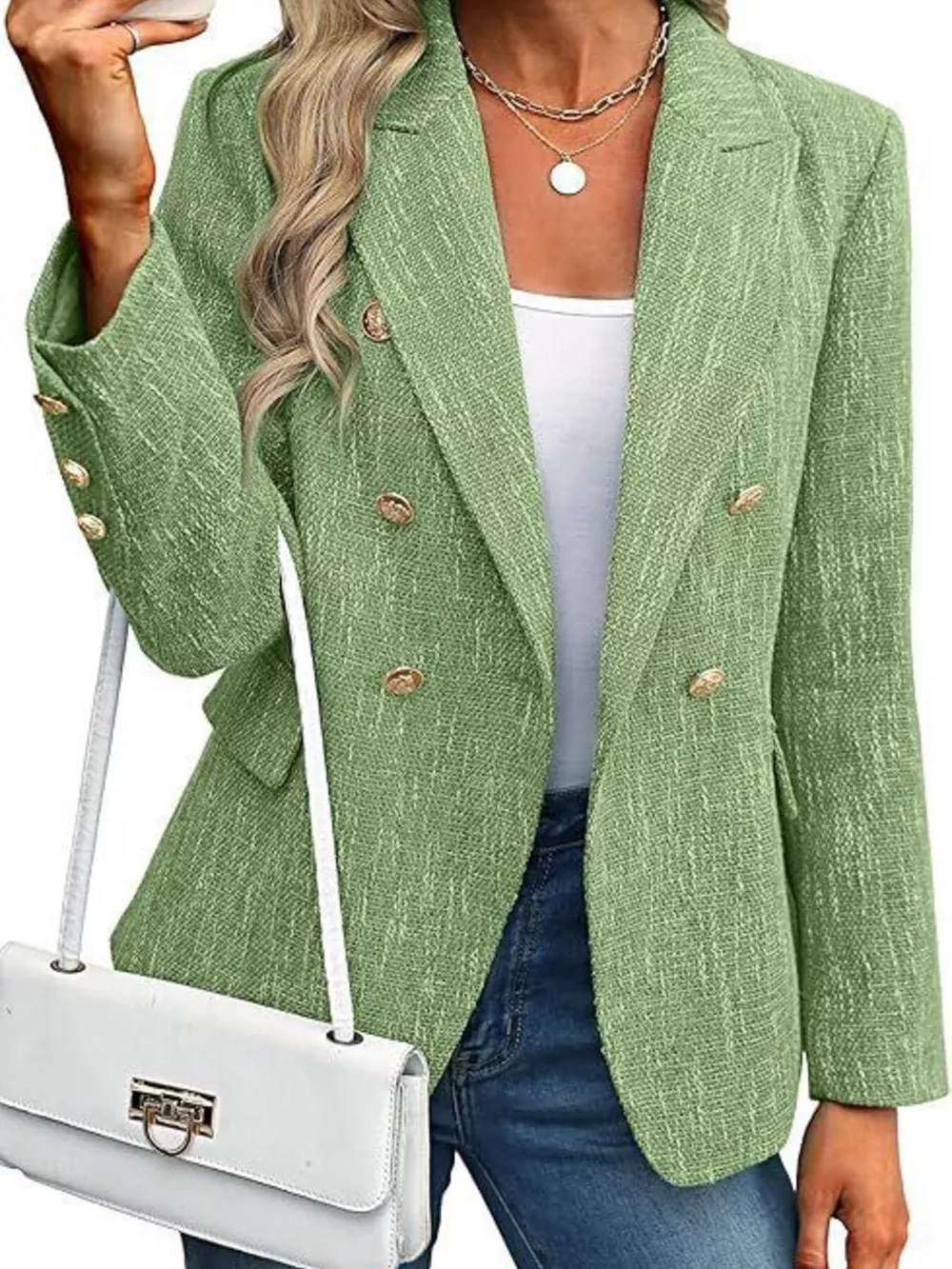 Double-Breasted Lapel Collar Blazer, image 17