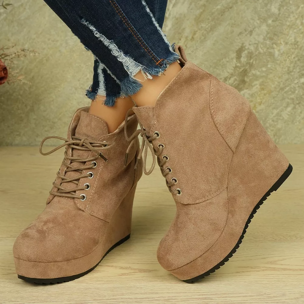 Lace-Up Wedge Ankle Boots, image 5