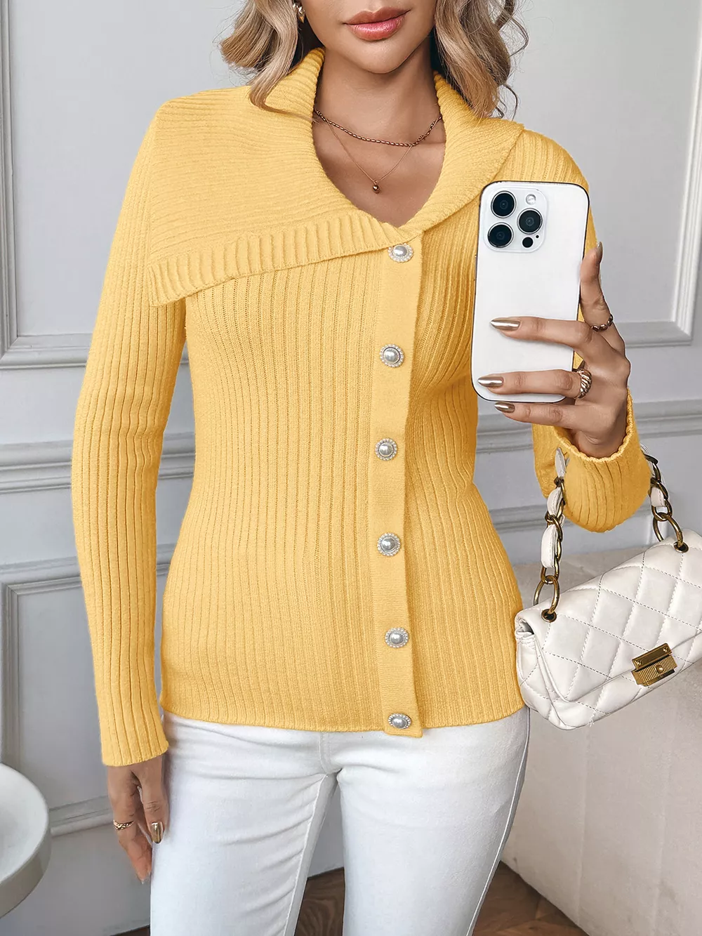 Asymmetrical Ribbed Button Up Cardigan, image 9