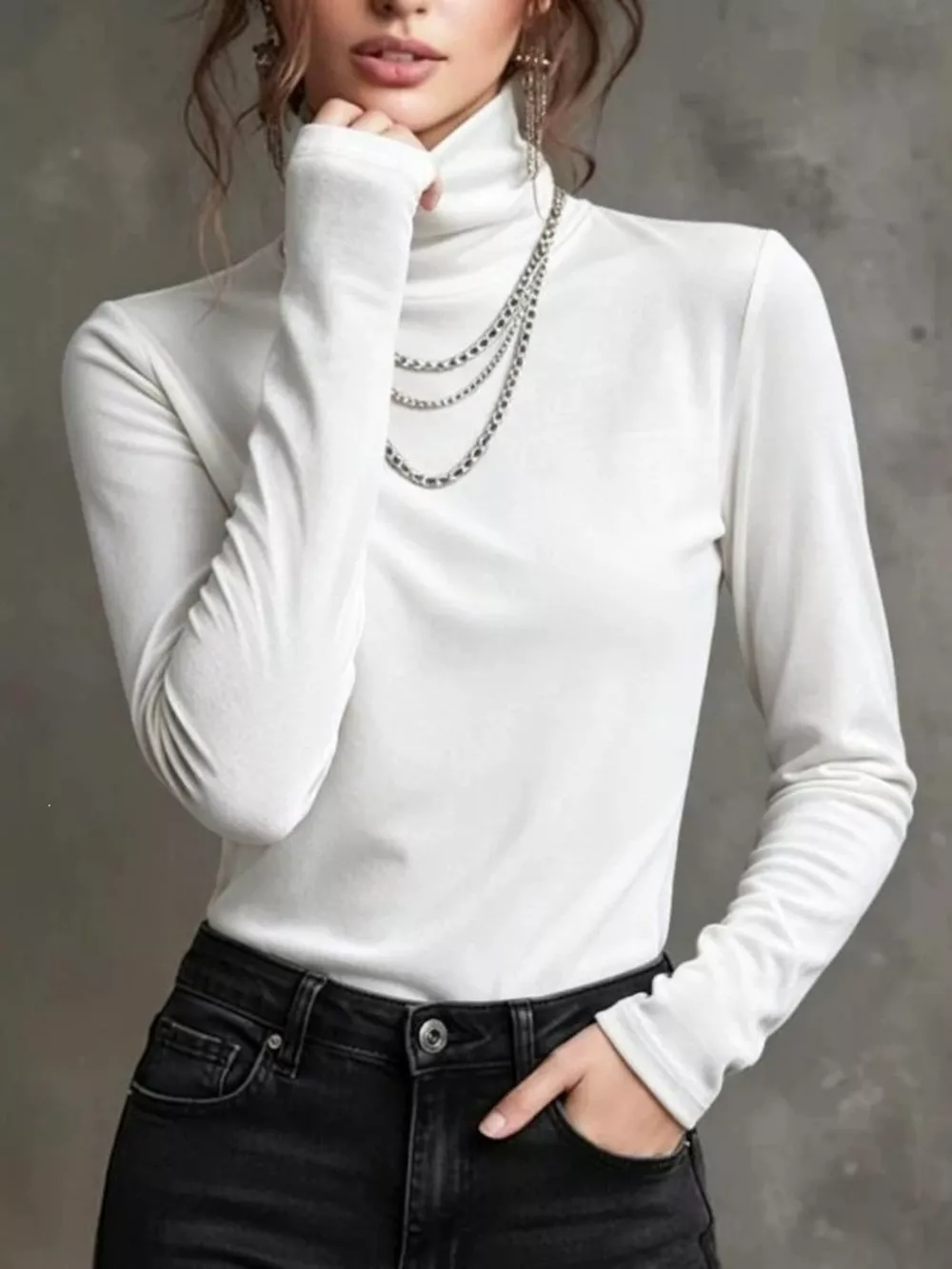 Full Size Velvet Turtleneck Long Sleeve T-Shirt Plus Size, image 4