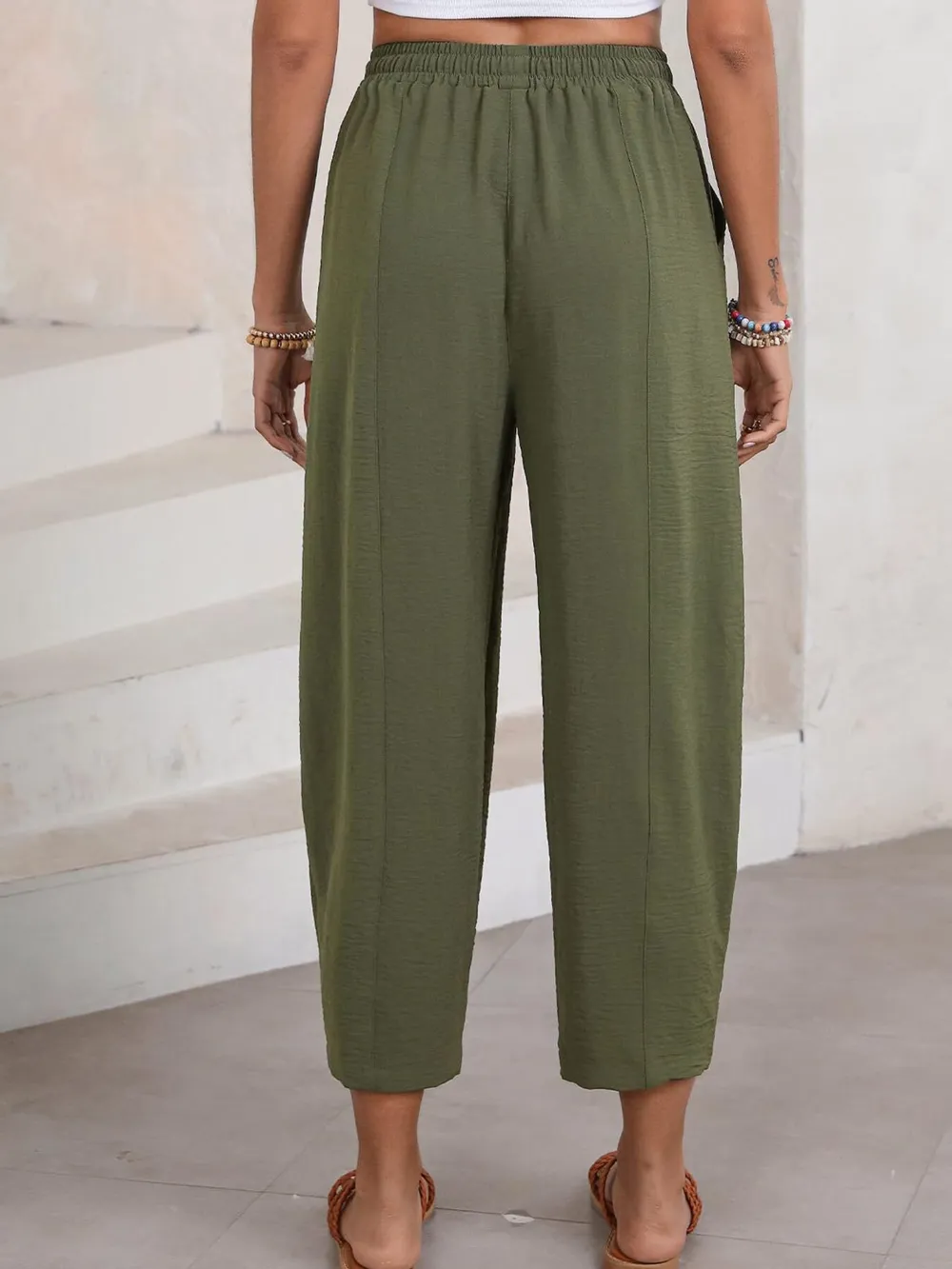 Full Size Drawstring Wide Leg Cropped Pants Plus Size, image 3