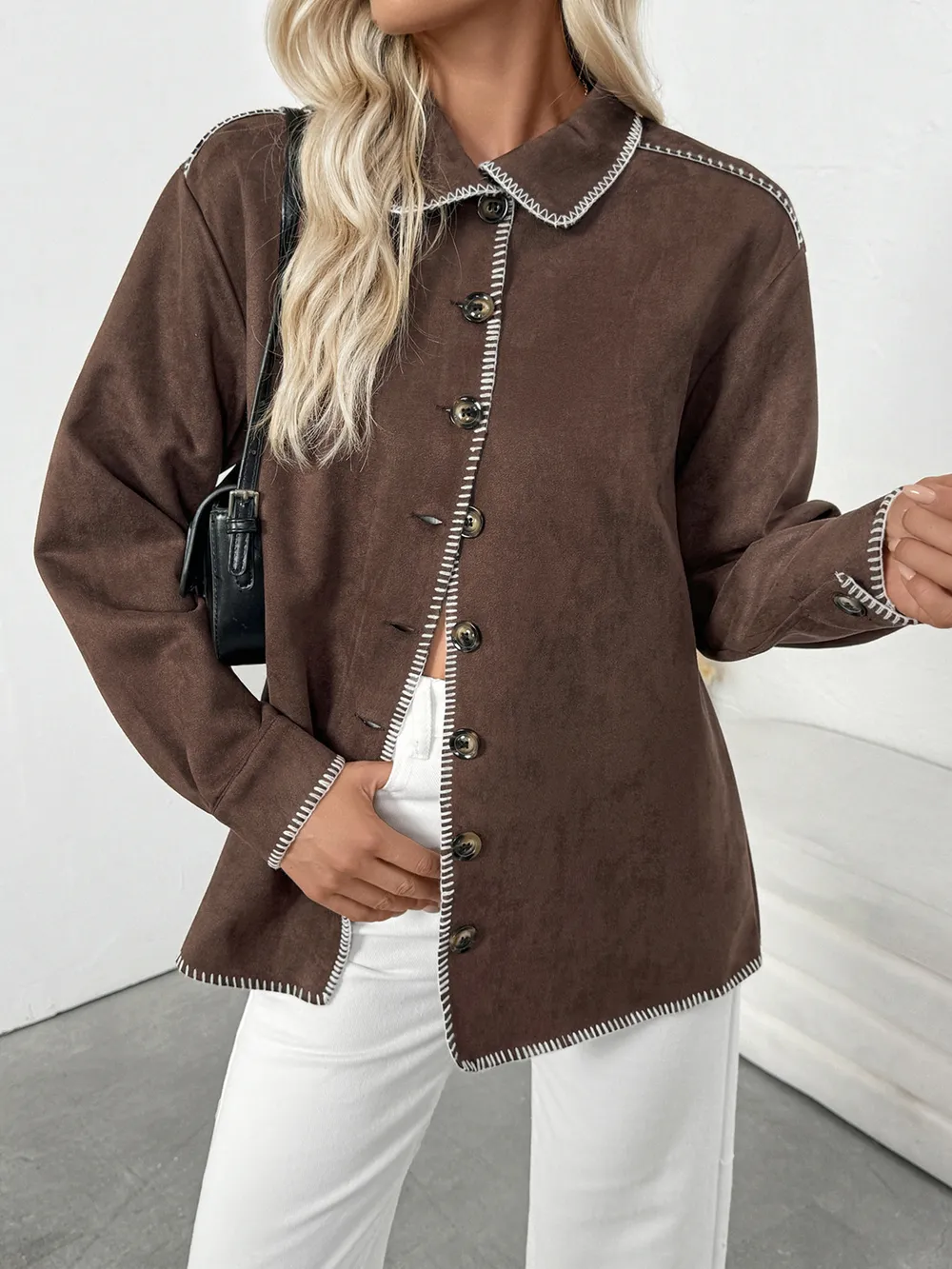 Button Up Contrast Trim Jacket, image 2