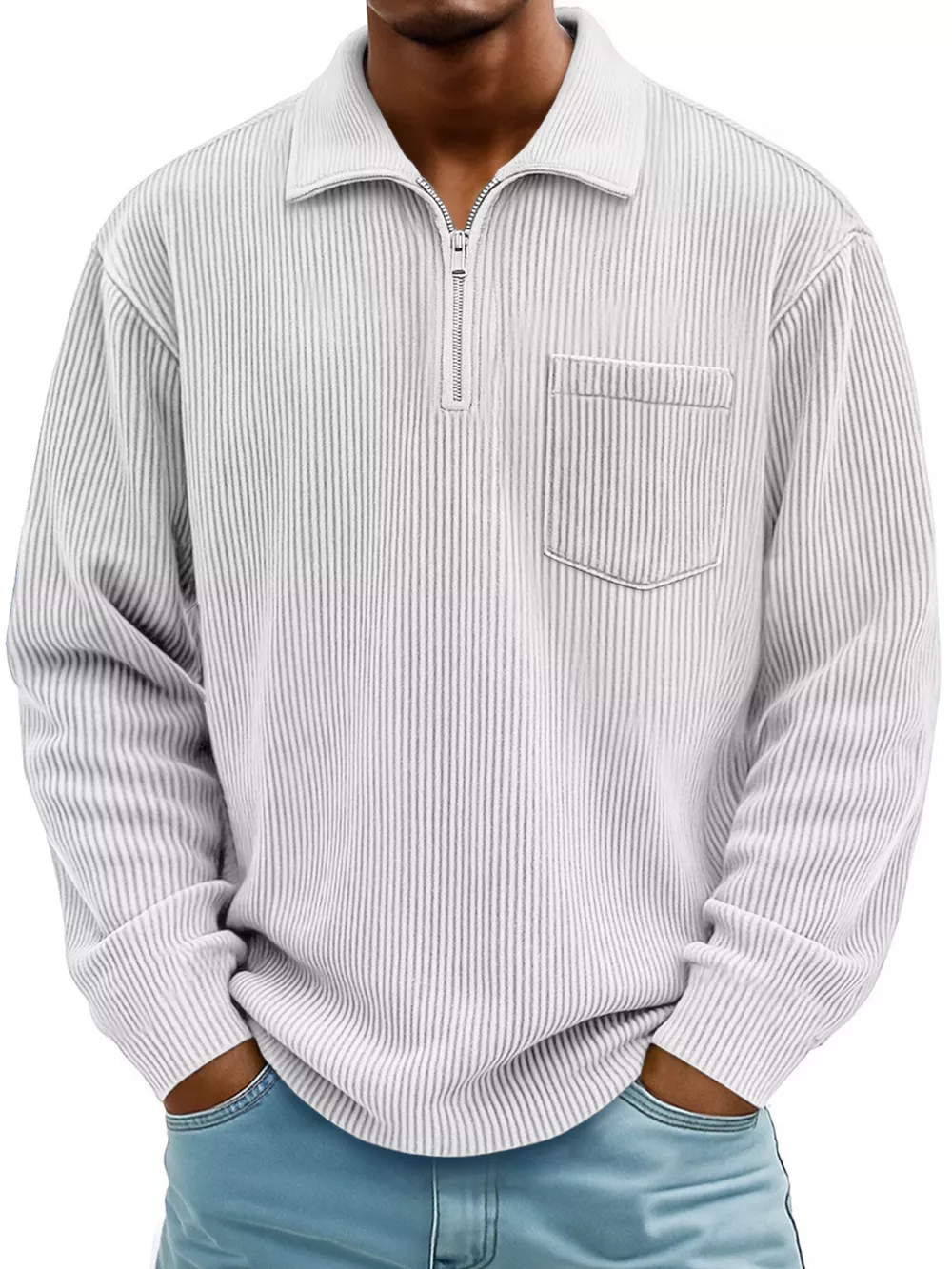 Men's Full Size Corduroy Half Zip Casual Top Plus Size, image 2
