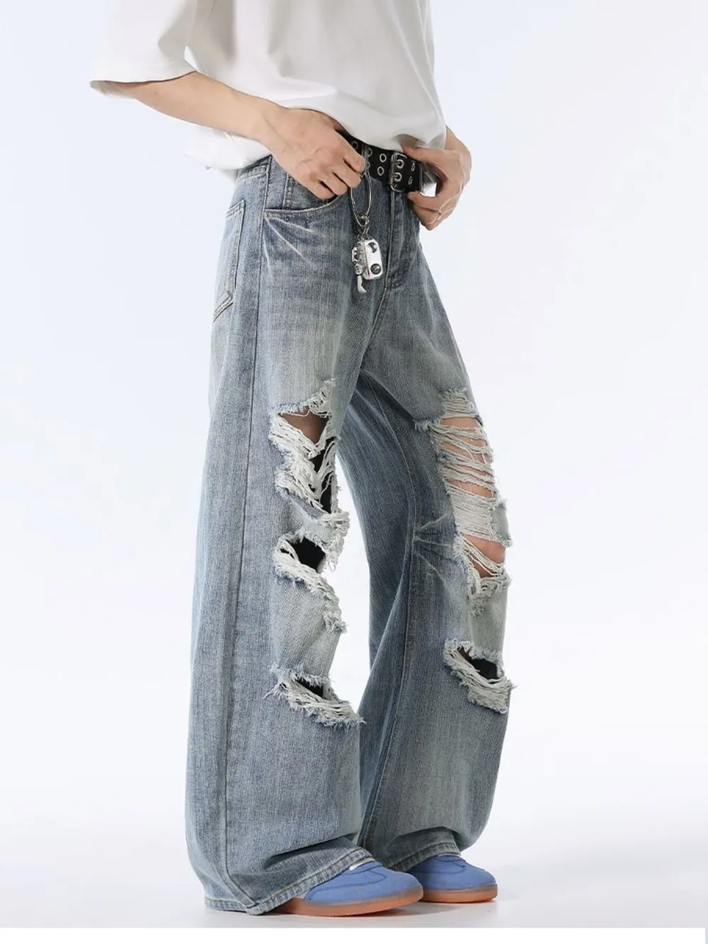 Men's Distressed Wide Leg Baggy Jeans, image 4