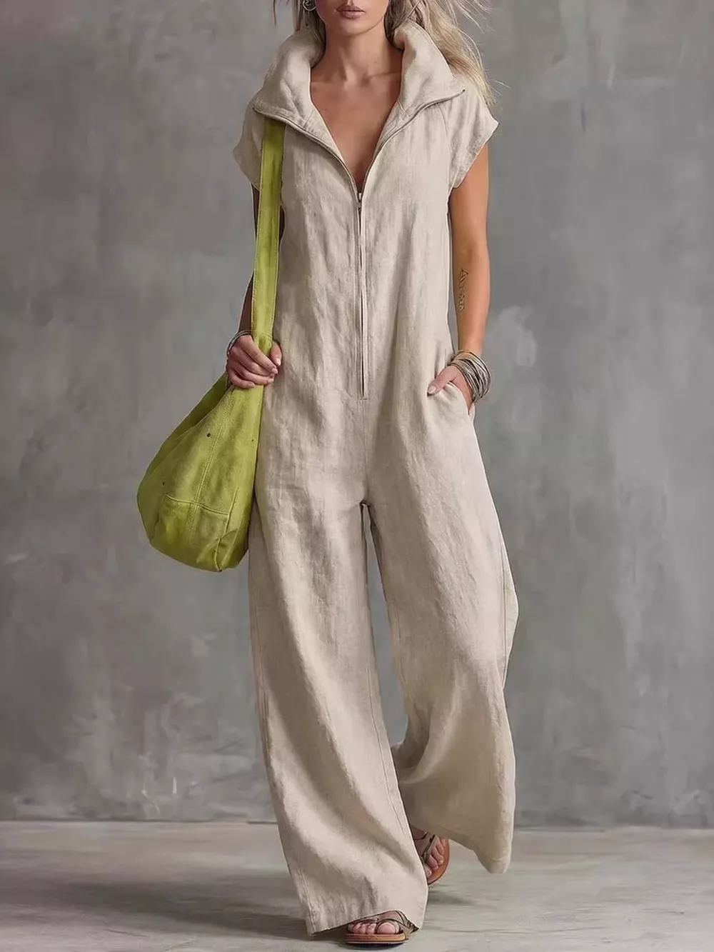 Full Size Zip Front Sleeveless Jumpsuit Plus Size, image 10