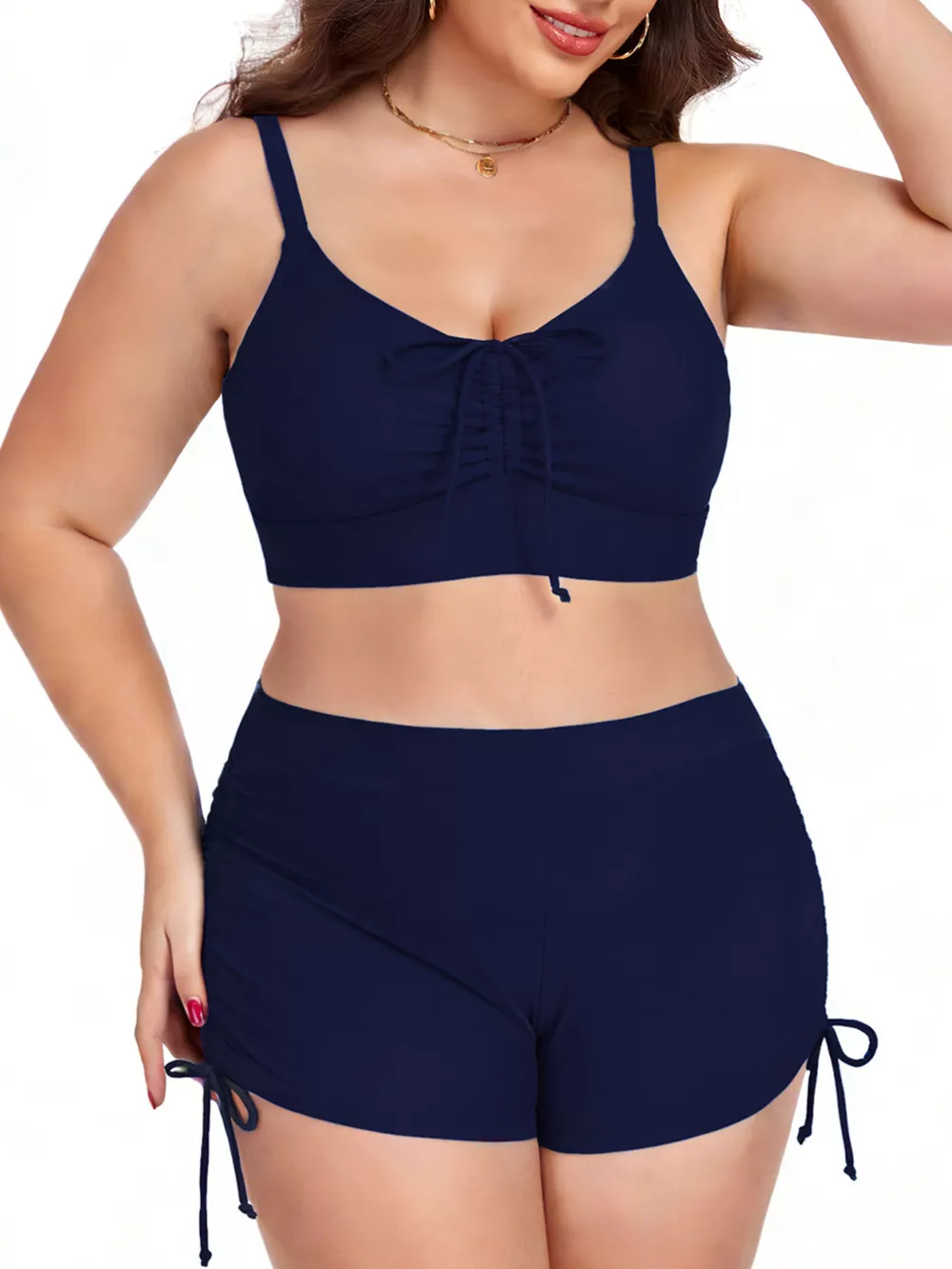 Plus Size Ruched Drawstring Swim Set, image 12