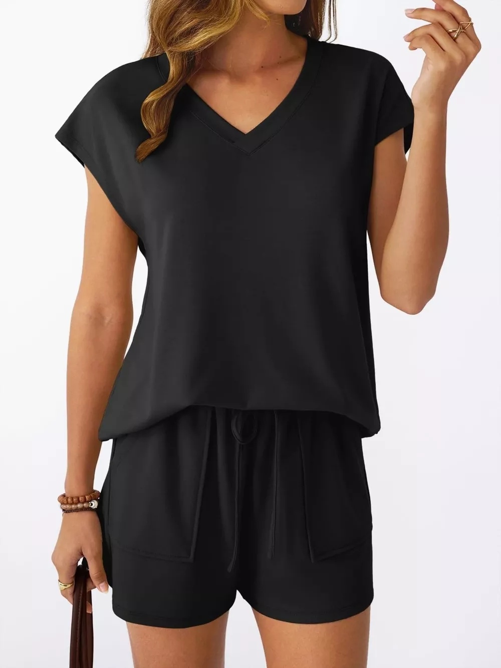 Casual V-Neck T-Shirt and Shorts Set, image 8