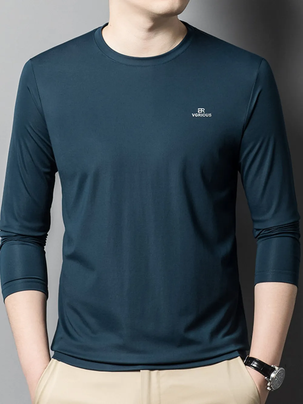 Men's Plus Size Round Neck Long Sleeve T-Shirt, image 2