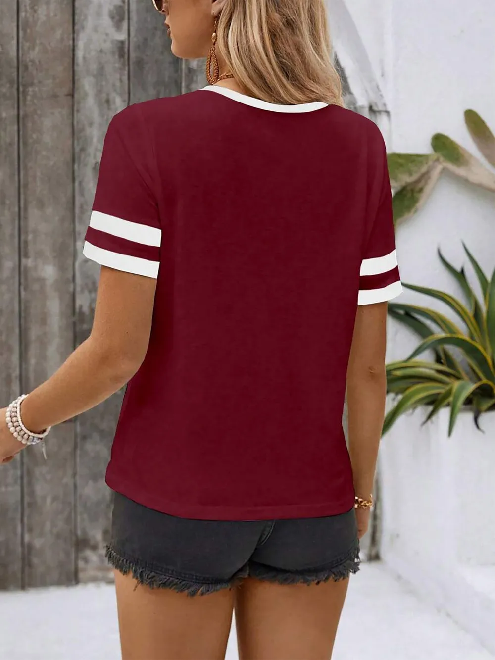 Striped Short Sleeve Half Zip Top, image 15