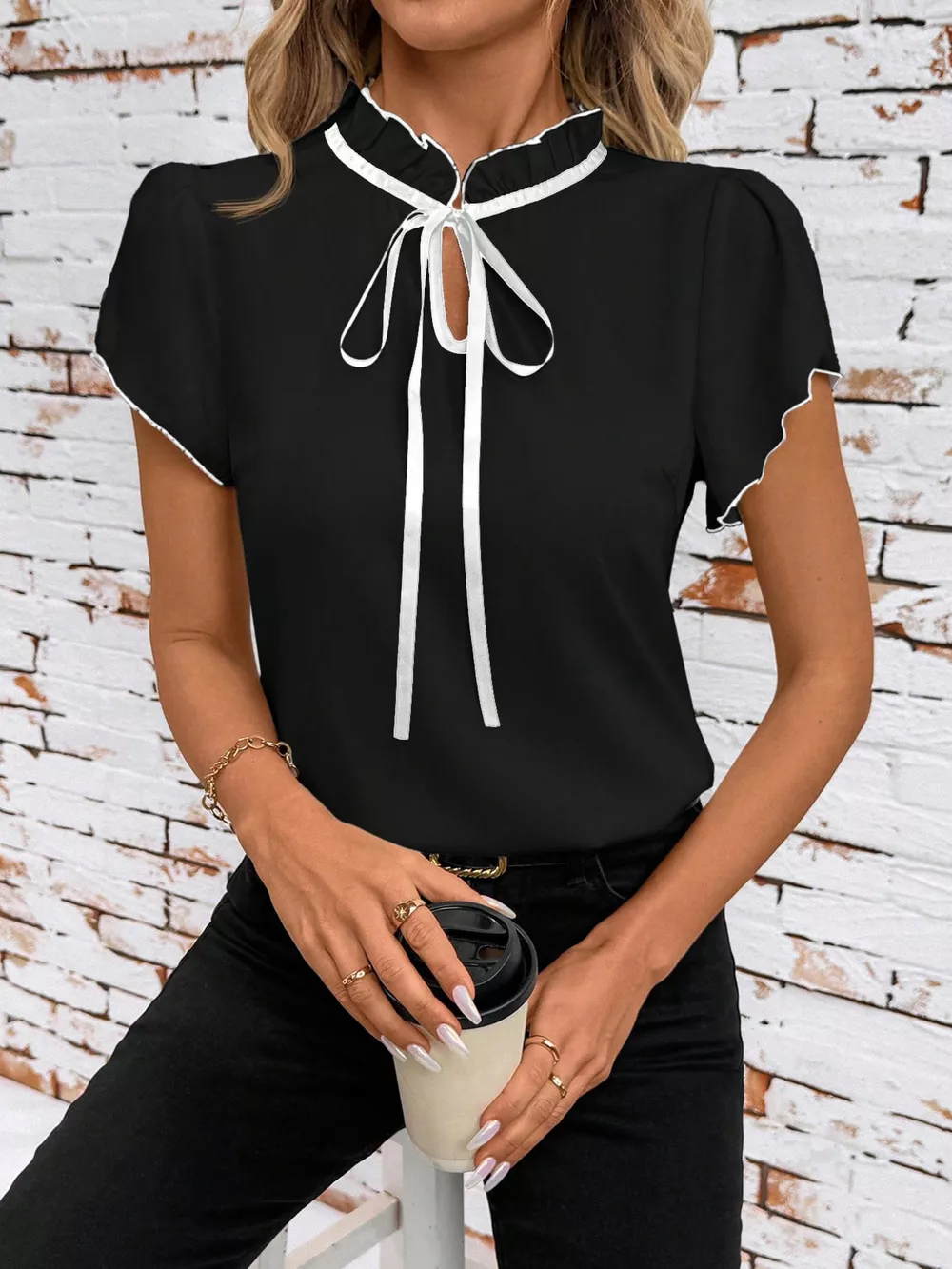 Tie Neck Short Sleeve Blouse, image 26