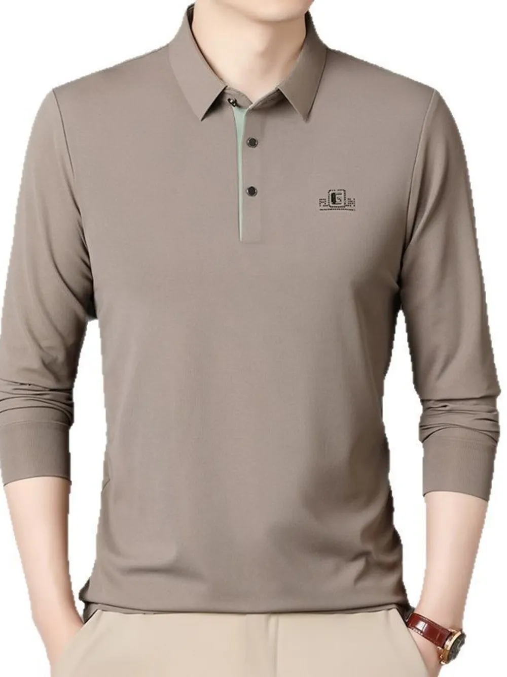Men's Button Detail Long Sleeve Polo