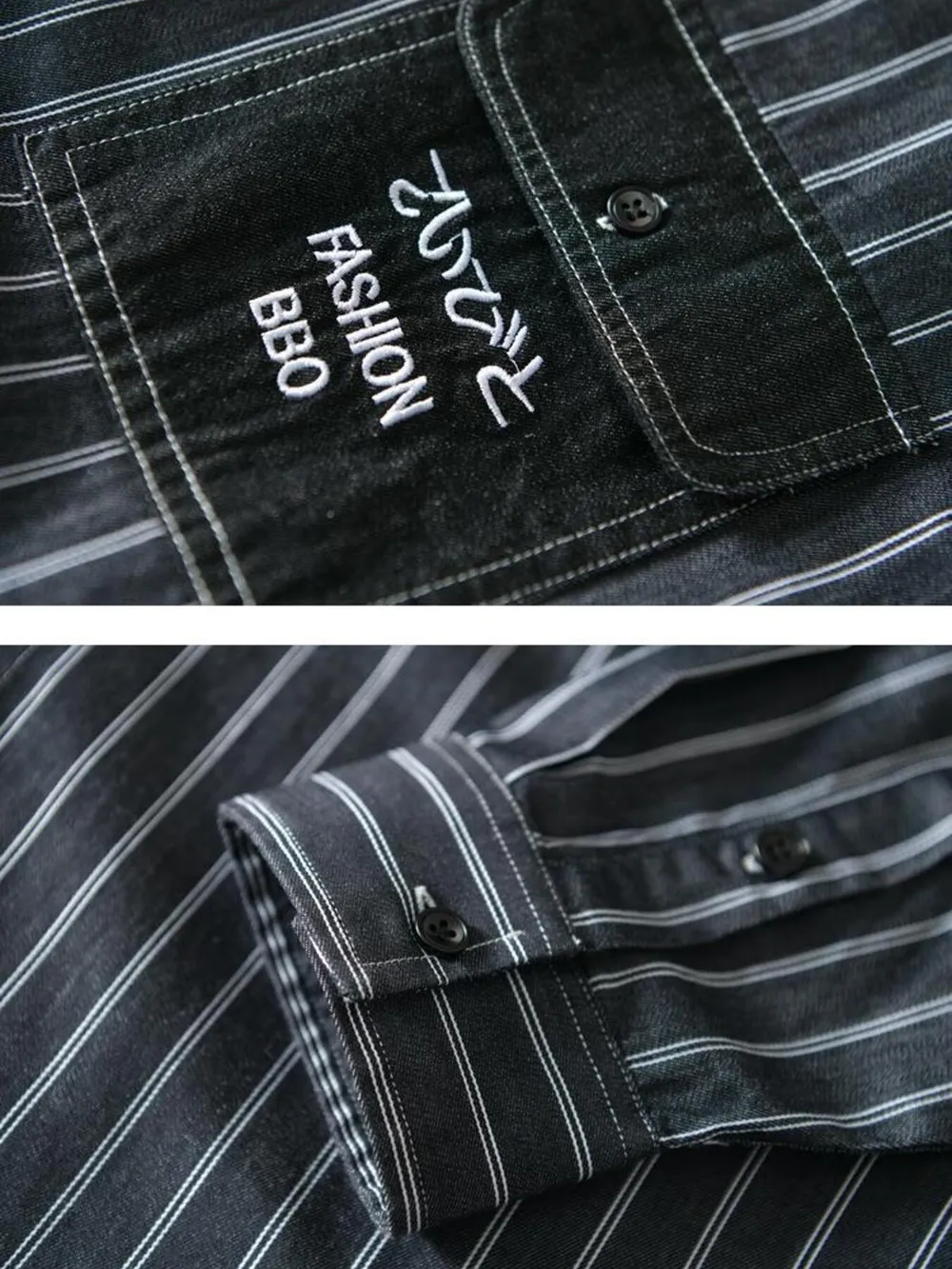 Men's Plus Size Striped Button Up Long Sleeve Shirt, image 3