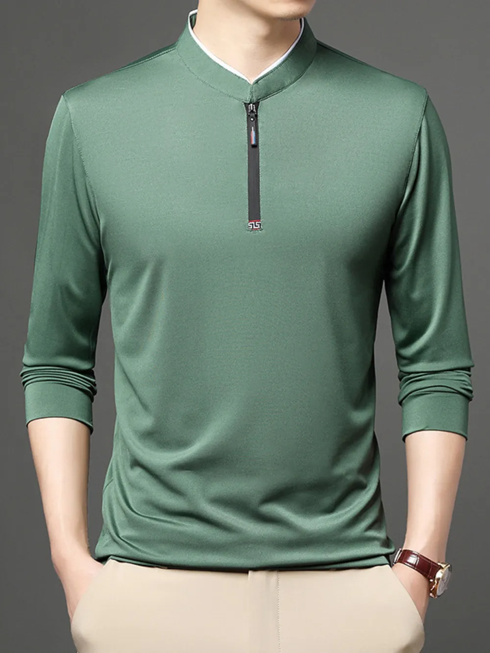 Men's Plus Size Quarter Zip Long Sleeve Top, image 2