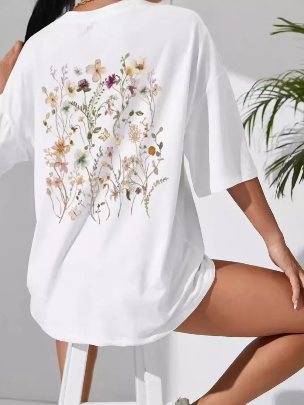 Full Size Floral Short Sleeve Casual T-Shirt Plus Size
