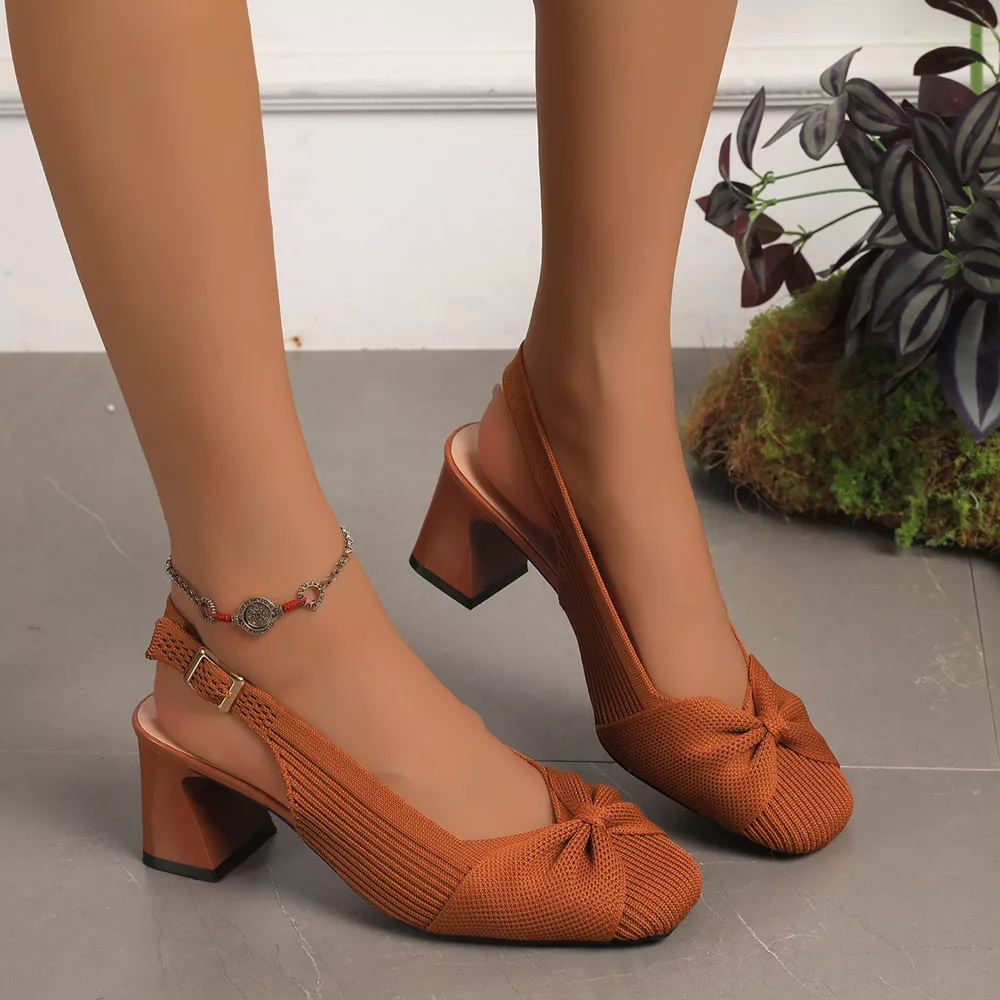 Ribbed Slingback Pumps with Bow Detail, image 4