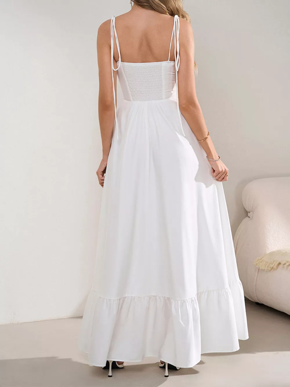 Sweetheart Neck Tie-Strap Ruffle Hem Maxi Dress, image 20