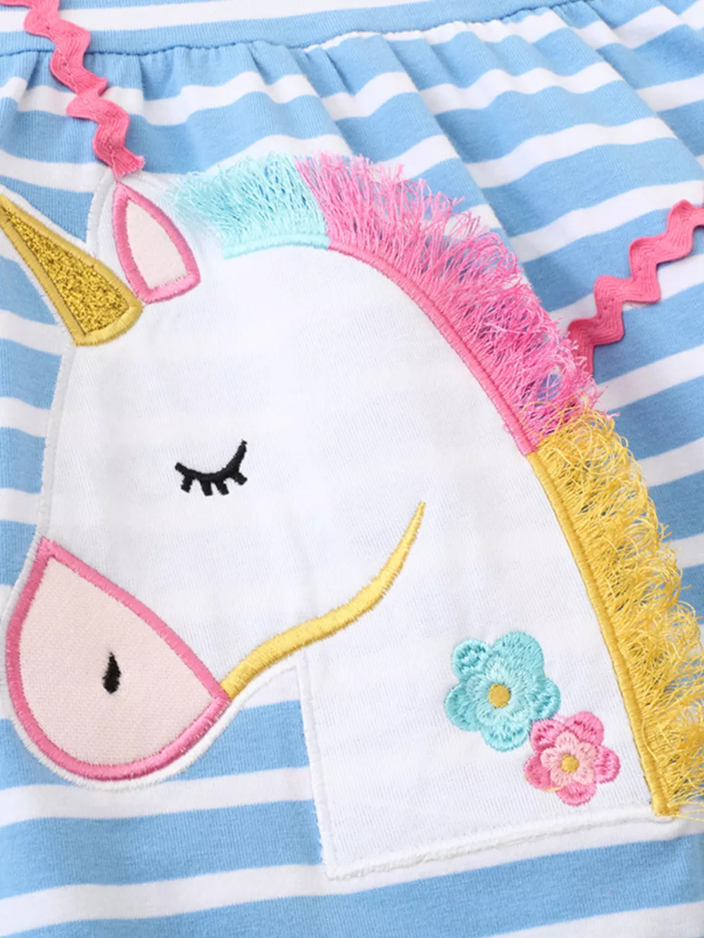 Children's Striped Unicorn Ruffle Sleeve Dress, image 4