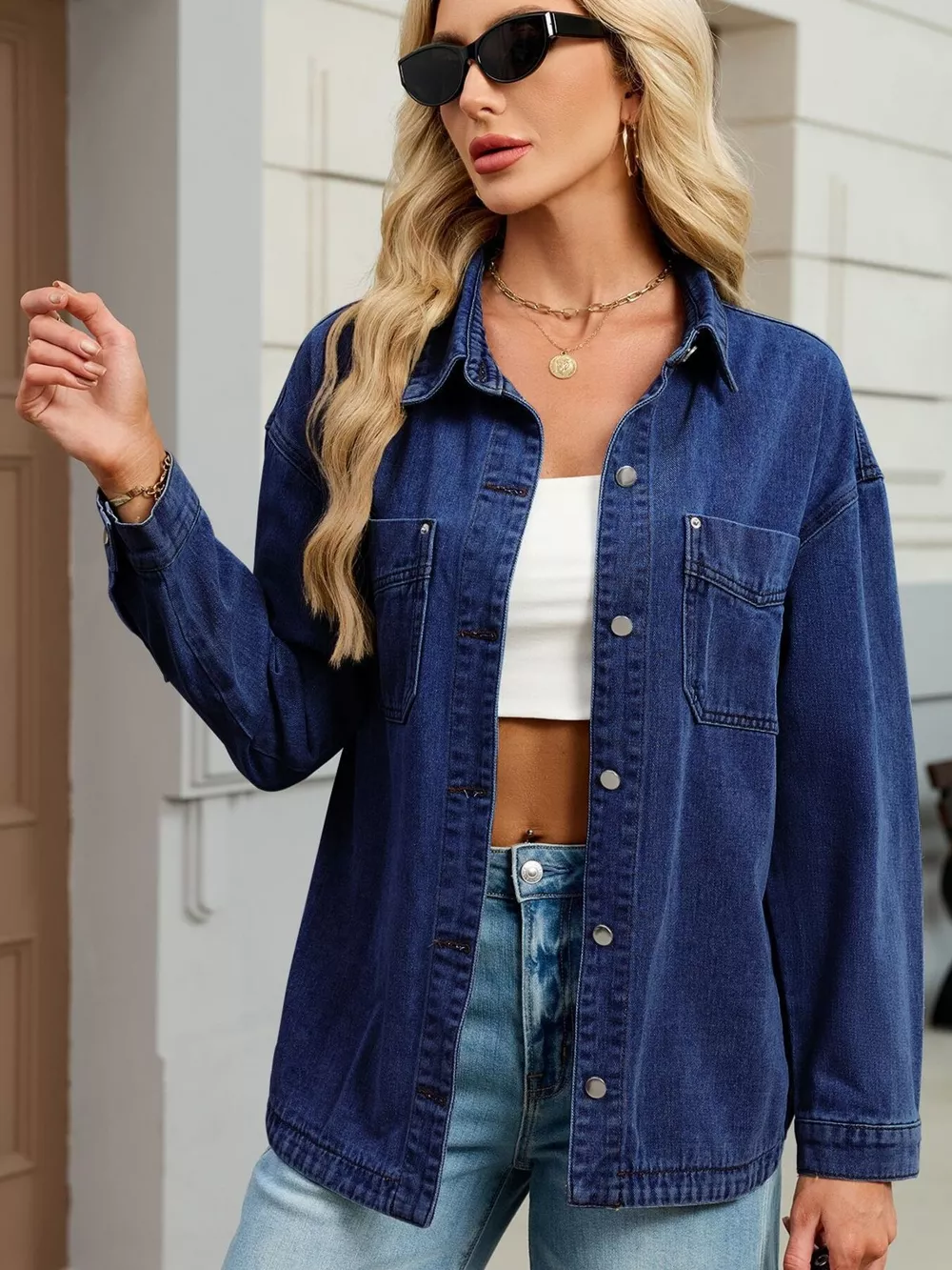 Button Up Dropped Shoulder Denim Jacket, image 16