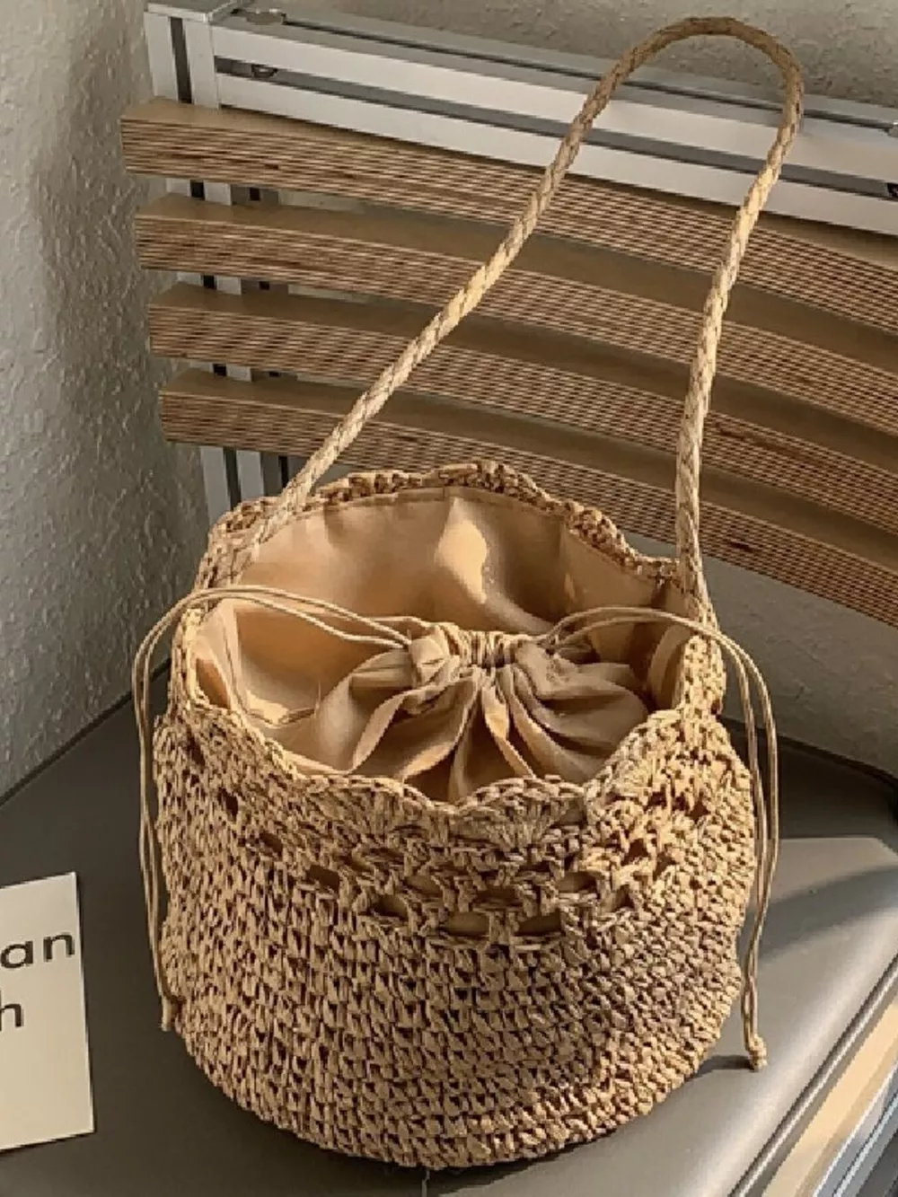 Woven Straw Bucket Shoulder Bag, image 4