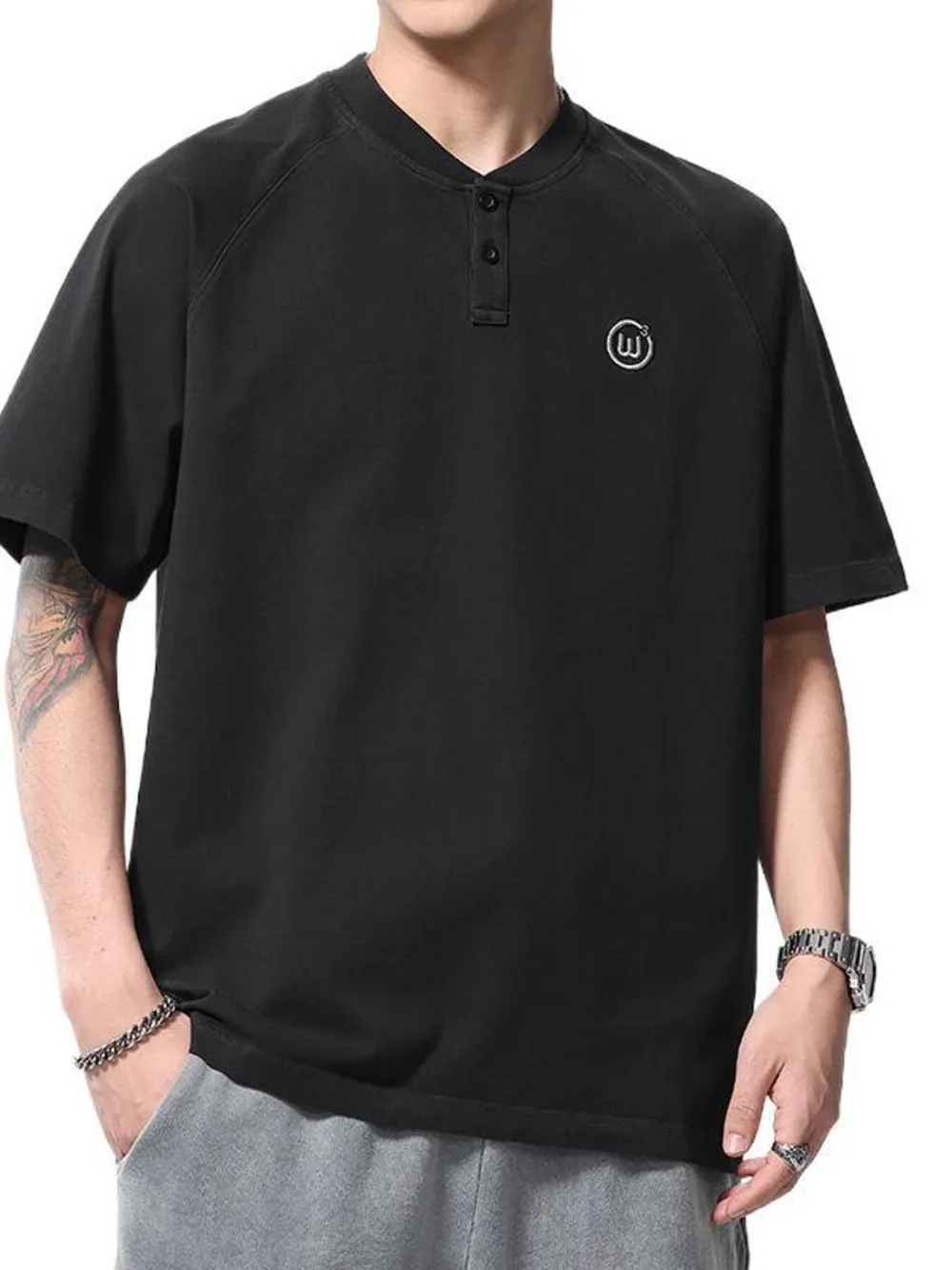 Men's Plus Size Button Detail Short Sleeve T-Shirt