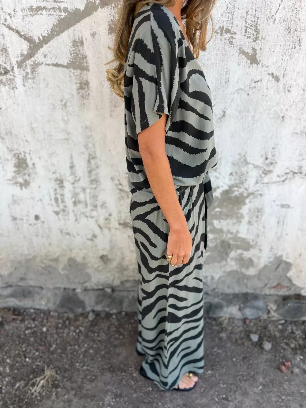 Zebra Print V-Neck Top and Pants Set, image 7
