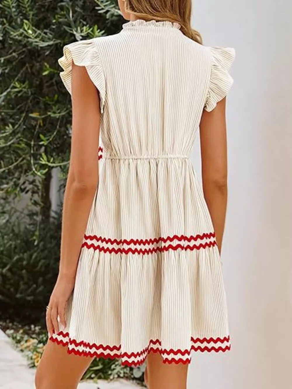 Striped Ruffle Sleeve Tiered Dress, image 4
