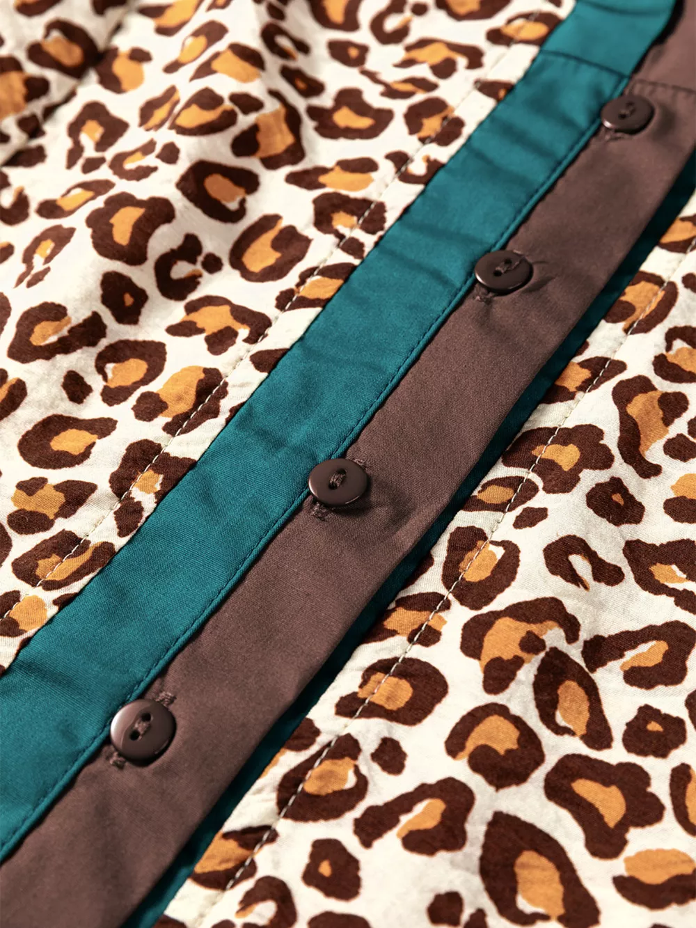 Leopard Print Contrast Frilled Trim Button Down V Neck Shirt, image 6