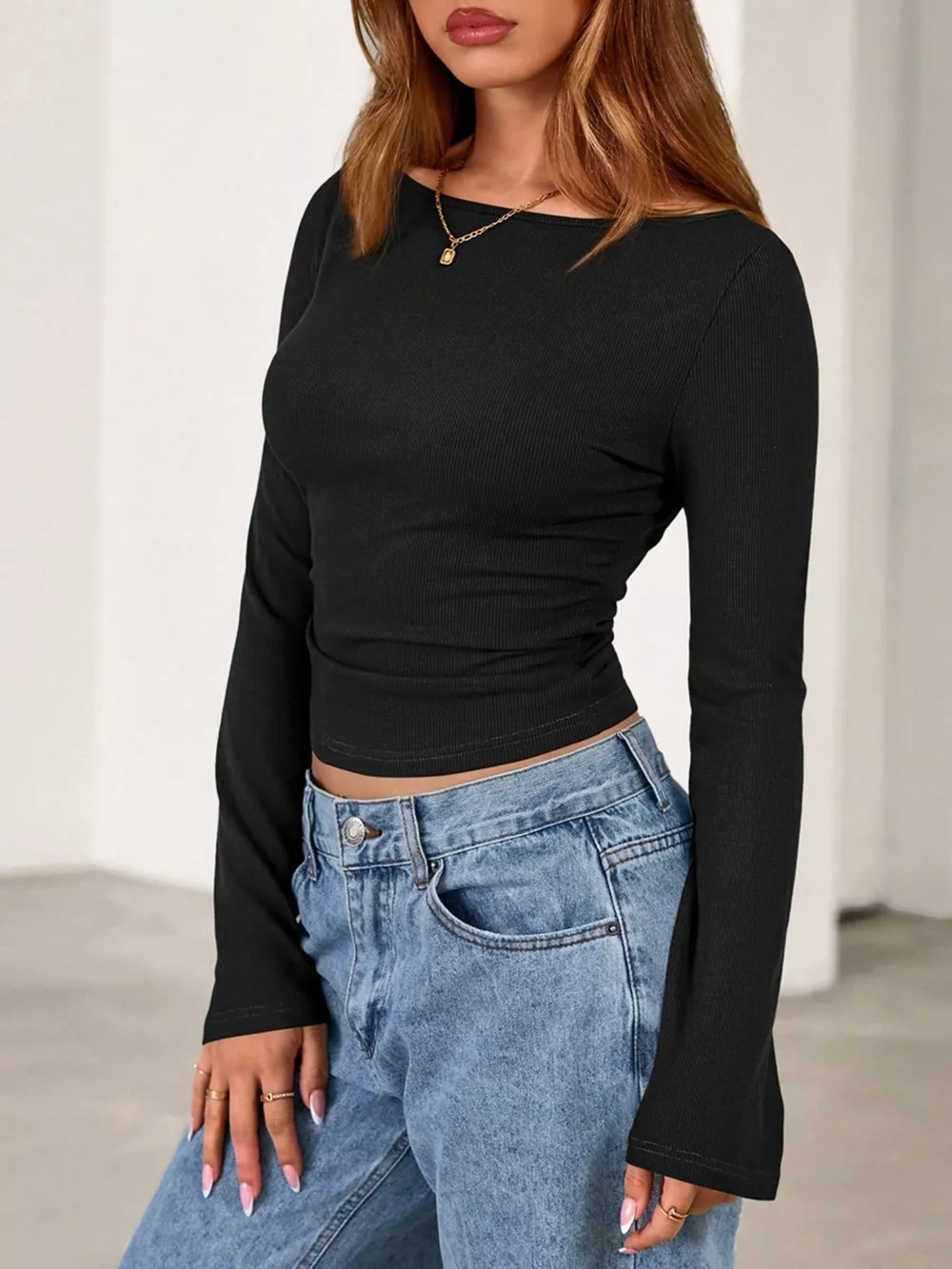 Boat Neck Flare Sleeve T-Shirt, image 10