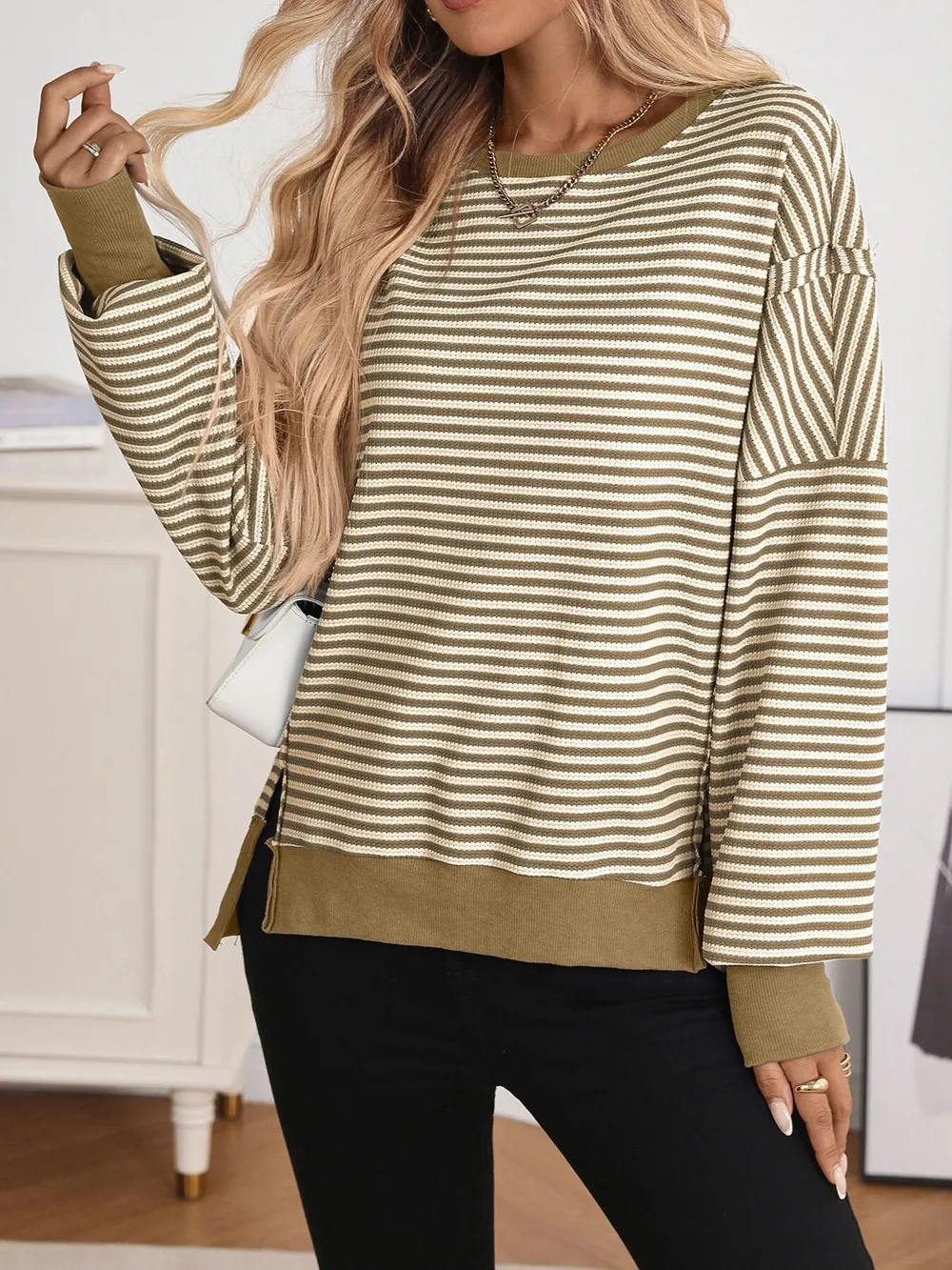 Exposed Seam Striped Contrast Sweatshirt, image 12