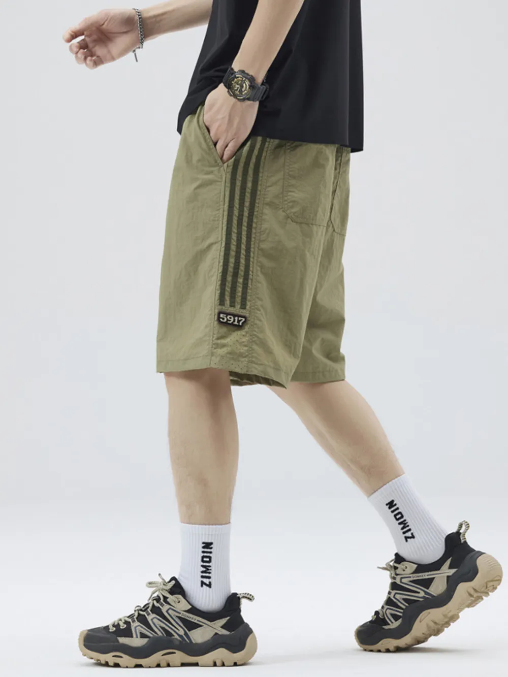 Men's Full Size Casual Loose-Fit Drawstring Shorts with Stripe Detail Plus Size, image 3