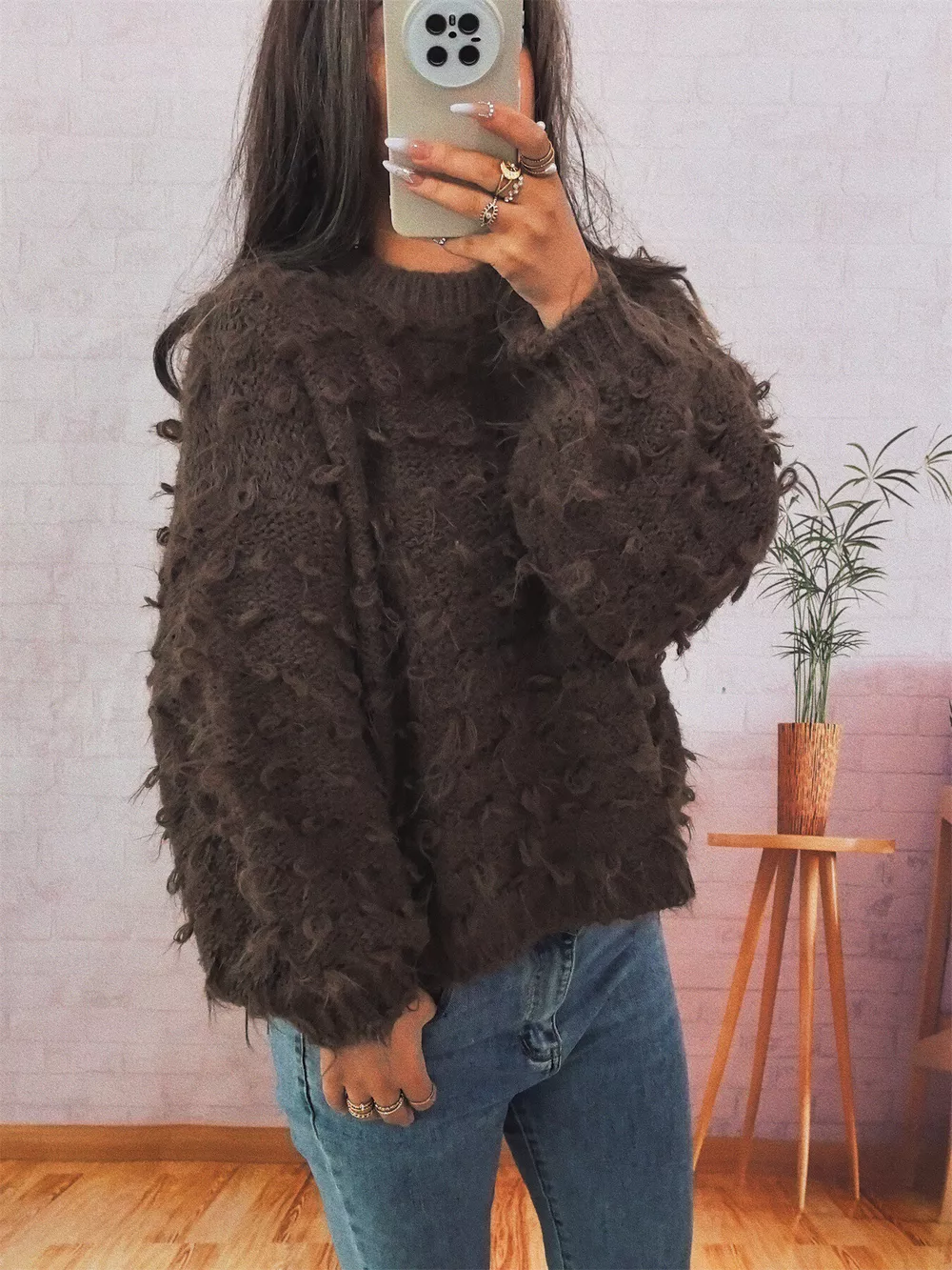 Chunky Round Neck Long Sleeve Sweater, image 8