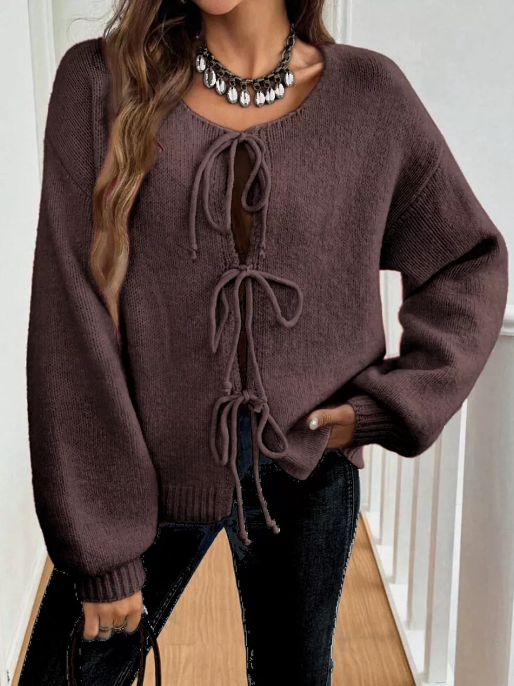 Tie-Front Long Sleeve Cardigan, image 7