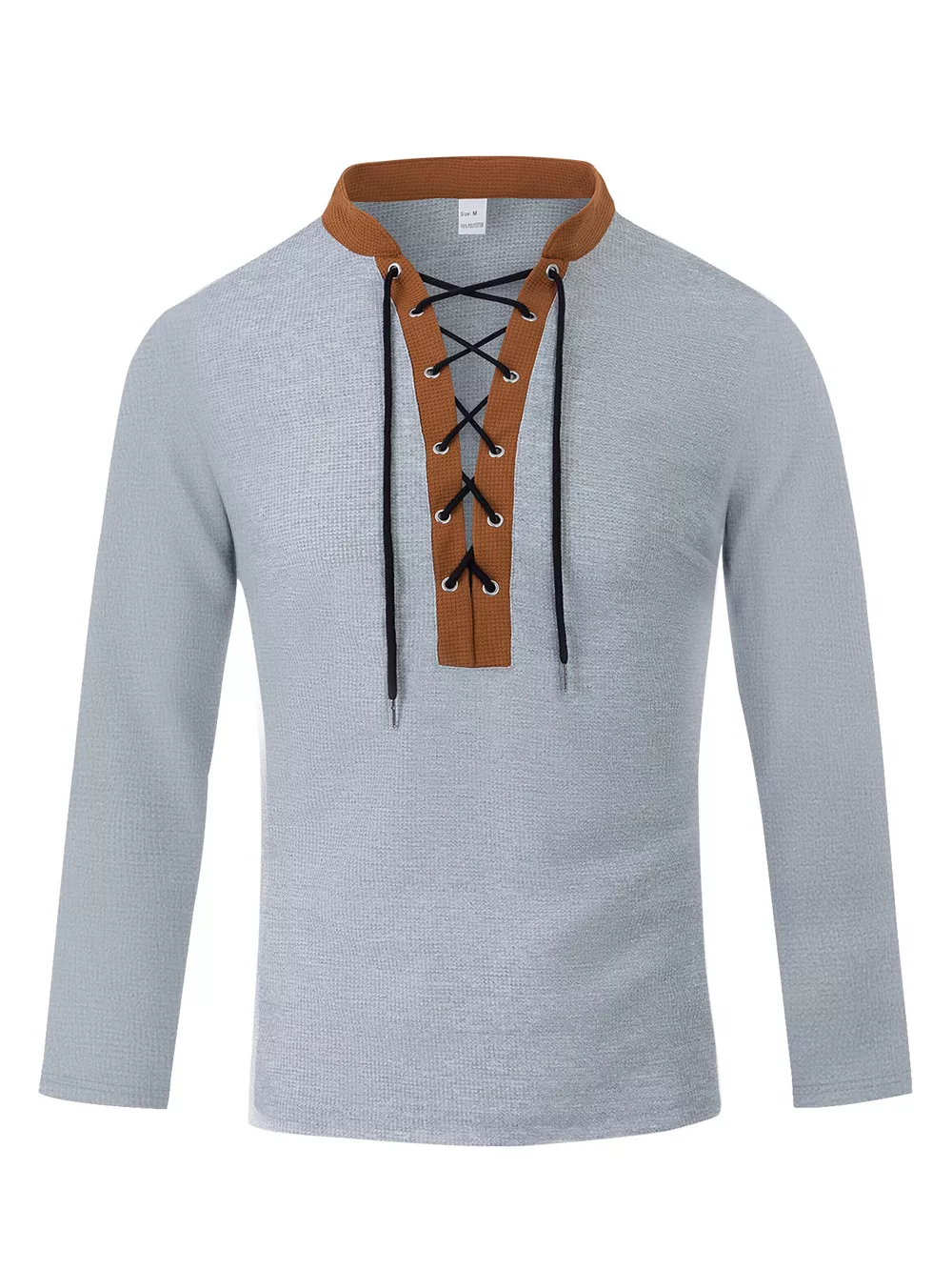 Men's Full Size Vintage Lace-Up Long Sleeve T-Shirt Plus Size, image 5