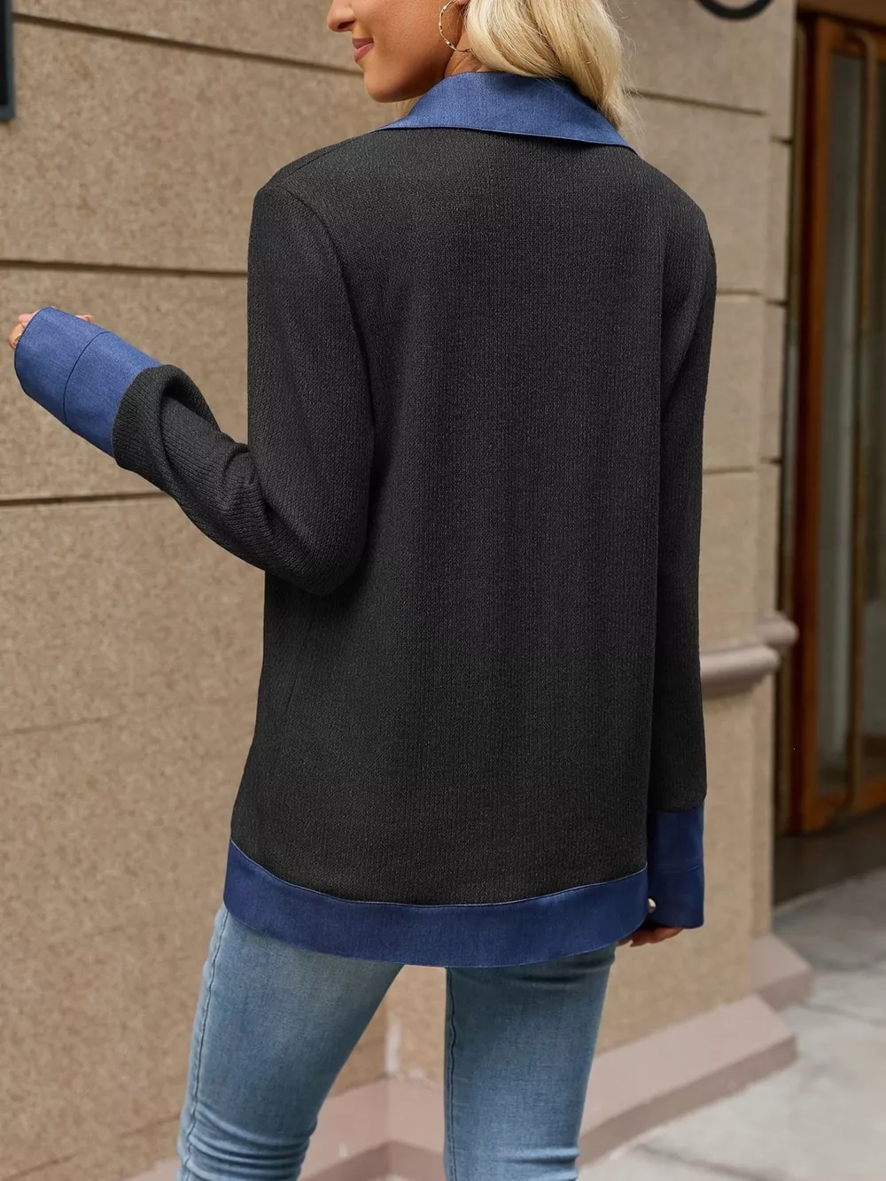 Contrast Denim Lapel Collar Outerwear, image 7