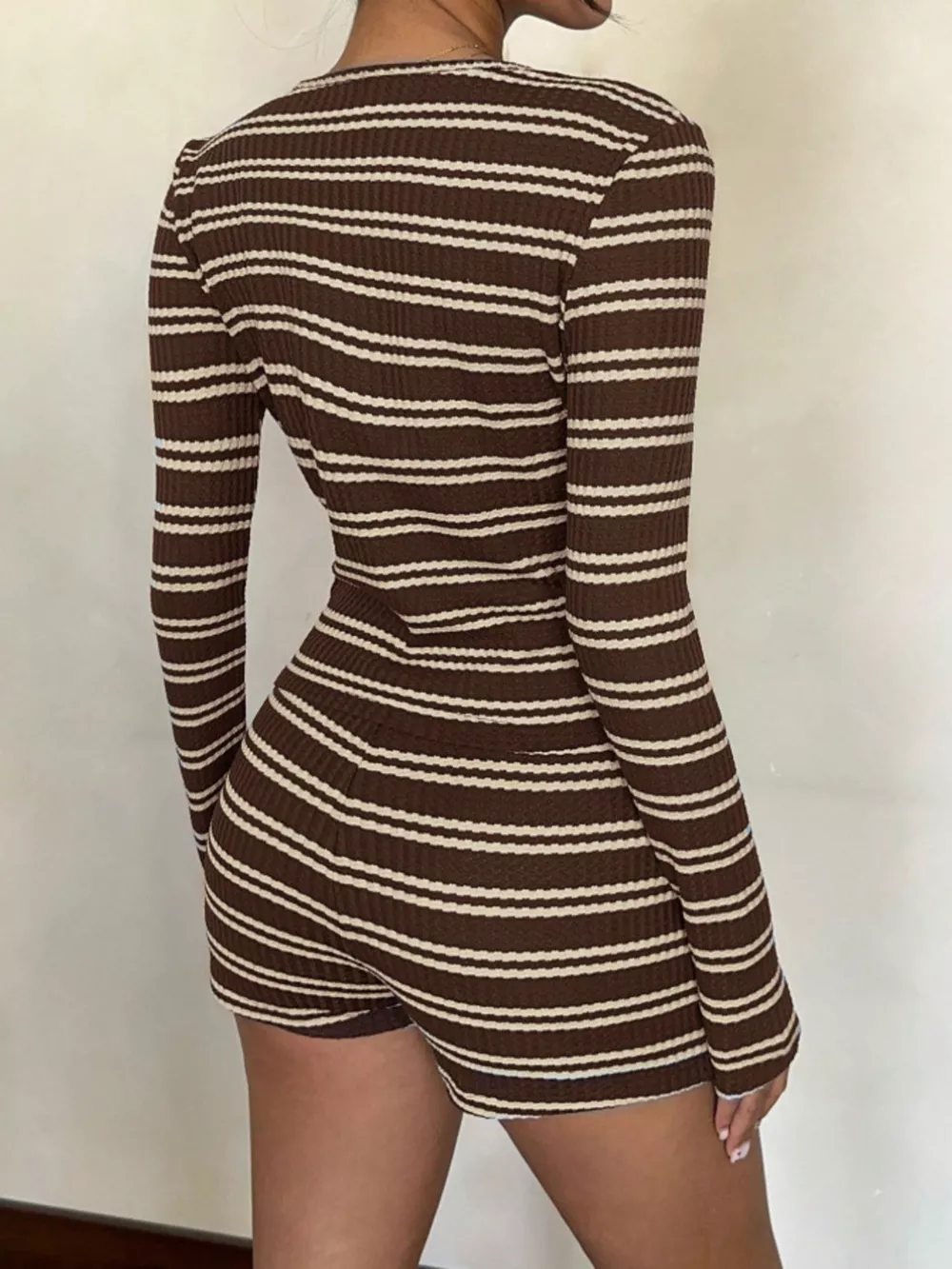 Striped Button-Down Cardigan and Shorts Set, image 14